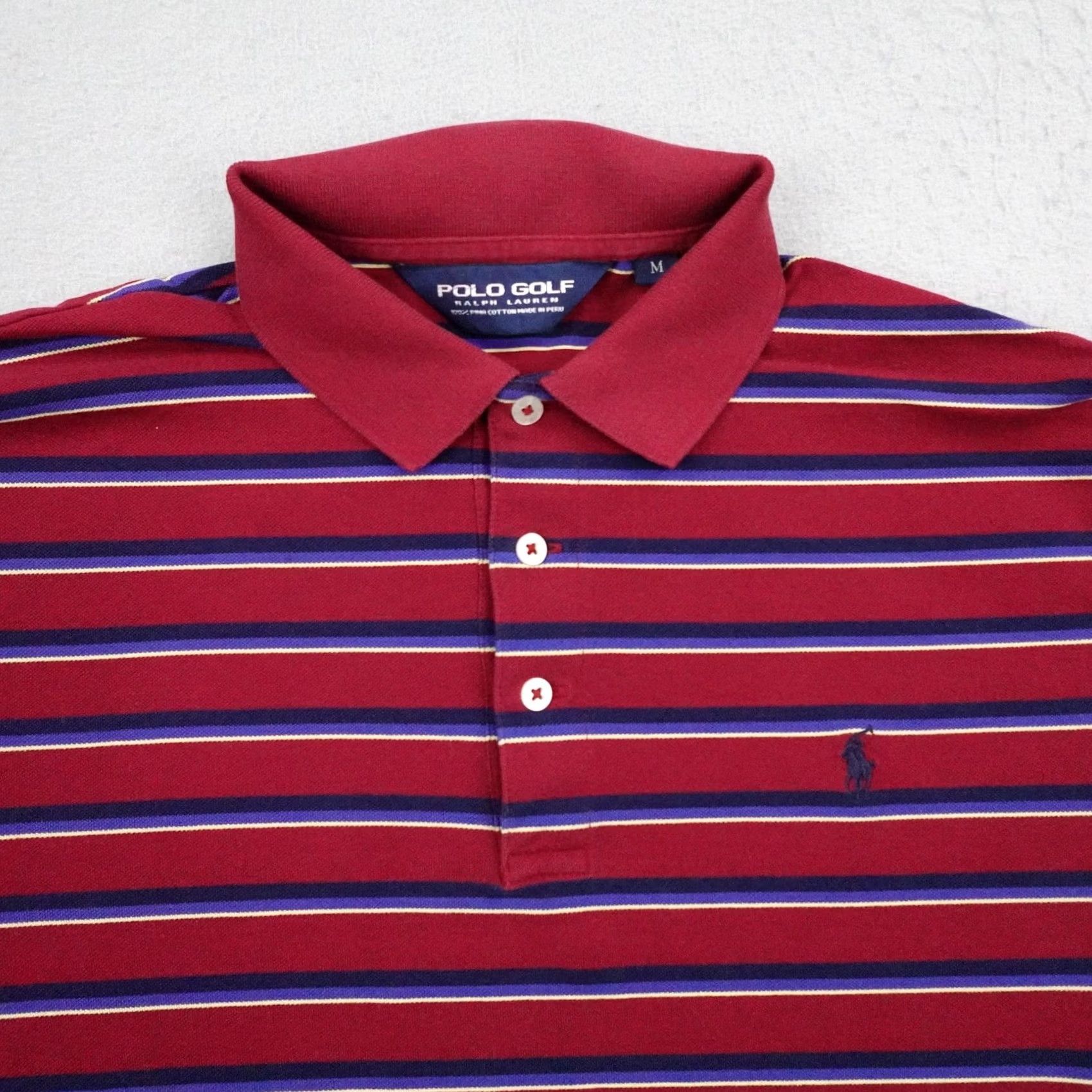 Polo Ralph Lauren VINTAGE Polo Ralph Lauren Golf Shirt Mens Medium Red Blue Stripes Pima Cotton Size US M / EU 48-50 / 2 - 2 Thumbnail