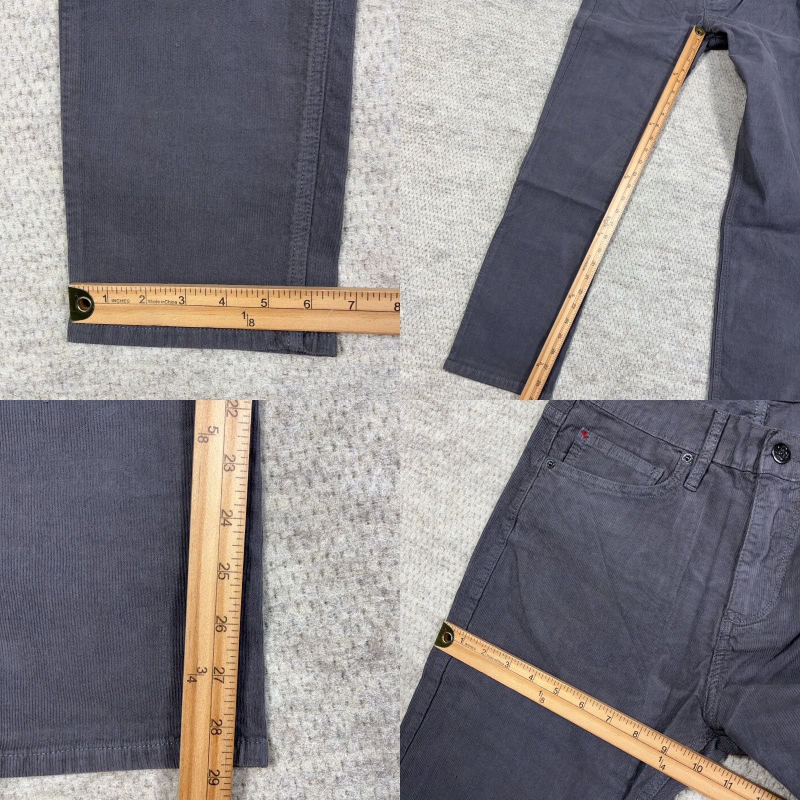 Marine Layer Slim Pants Men 32x30 Corduroy Straight Leg Gray Chino