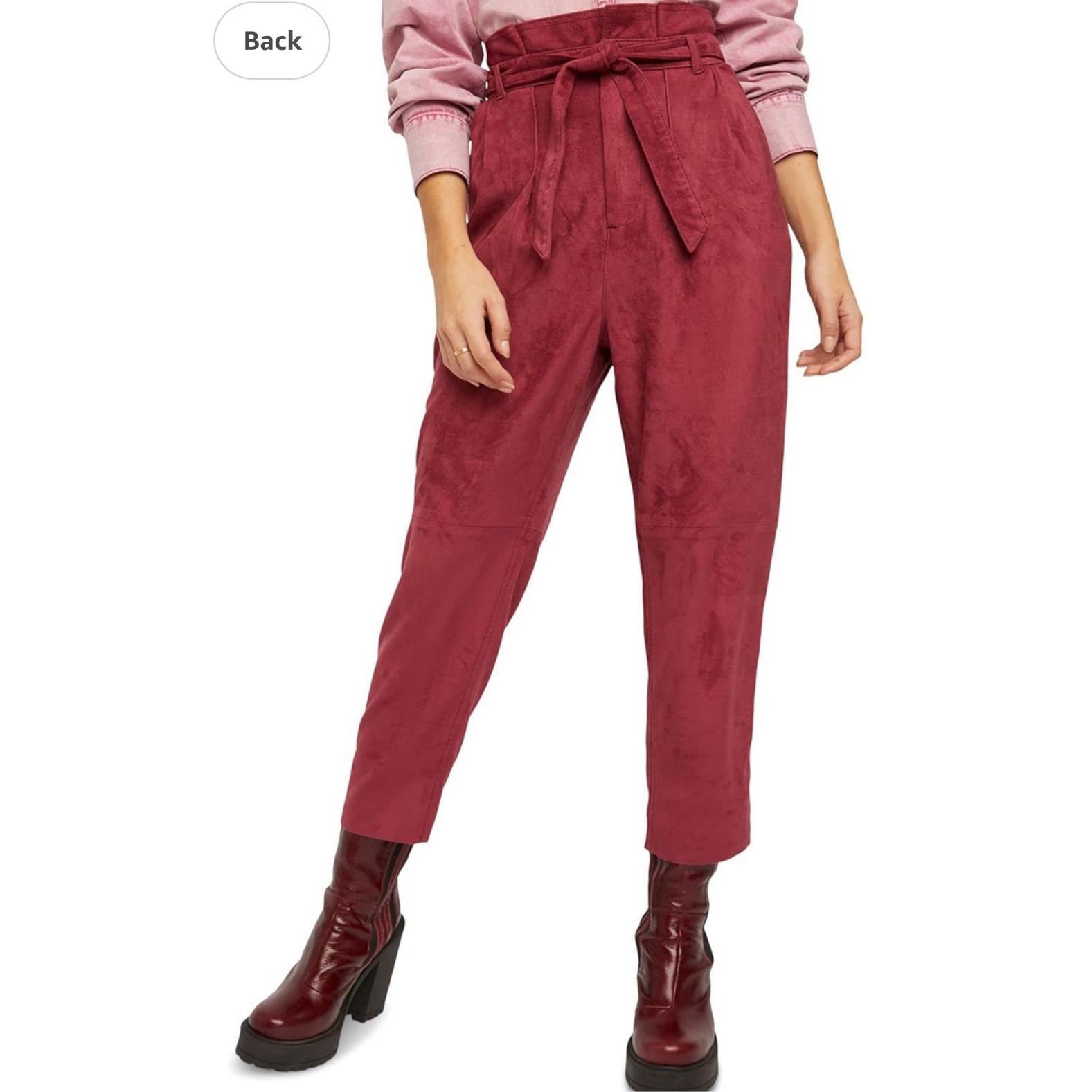 Free People Free People NWT Womens Burgundy Faux Suede Belted Cropped Pa Size 25" / US 0 / IT 36 - 1 Thumbnail