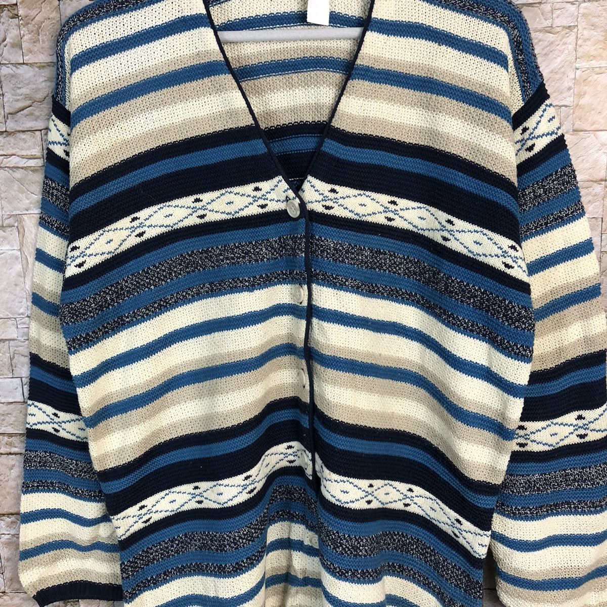 Homespun Knitwear × Japanese Brand Belle Maison senshukai japan Blue Cardigan knitwear #A227 Size US L / EU 52-54 / 3 - 5 Thumbnail