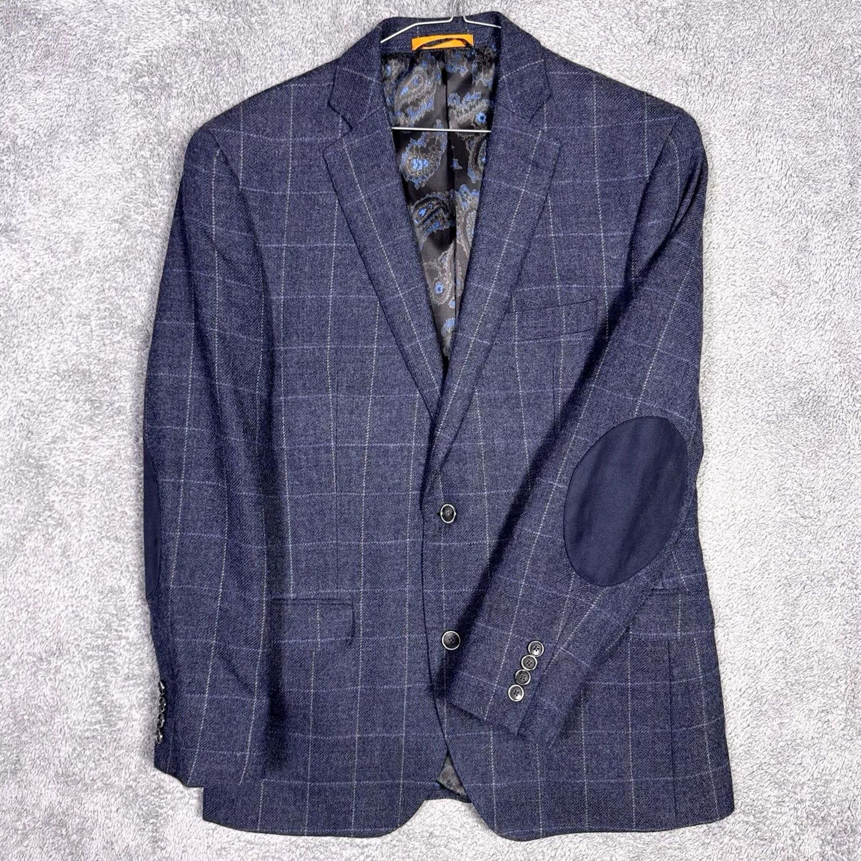 Tallia Tallia Sport Coat Mens 40R Windowpane 100% Wool Suit Jacket Blazer Elbow Patches Size 40R - 2 Thumbnail