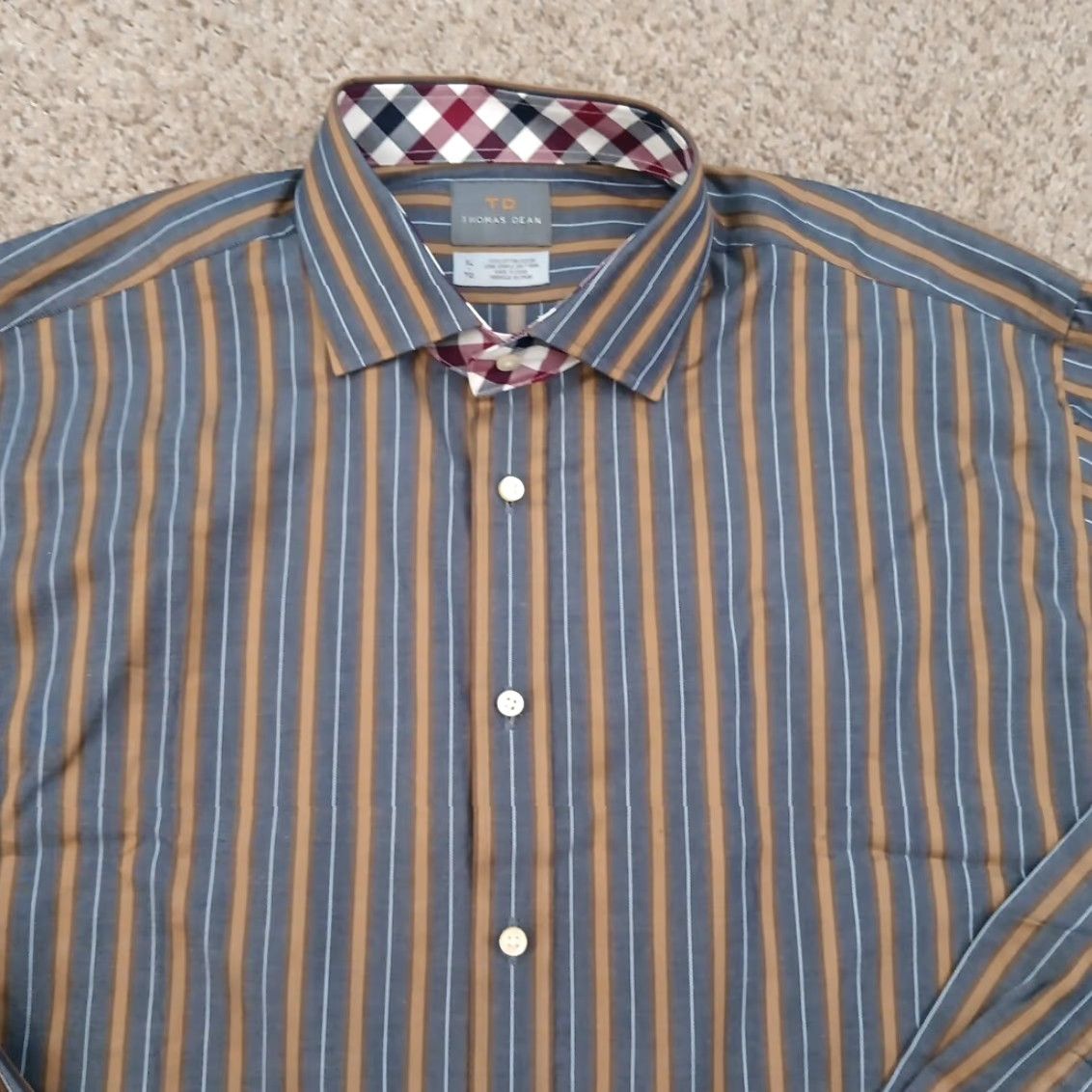 Vintage Thomas Dean Shirt Mens XL Gray Striped Long Sleeve Button Up Cotton Size US XL / EU 56 / 4 - 2 Thumbnail
