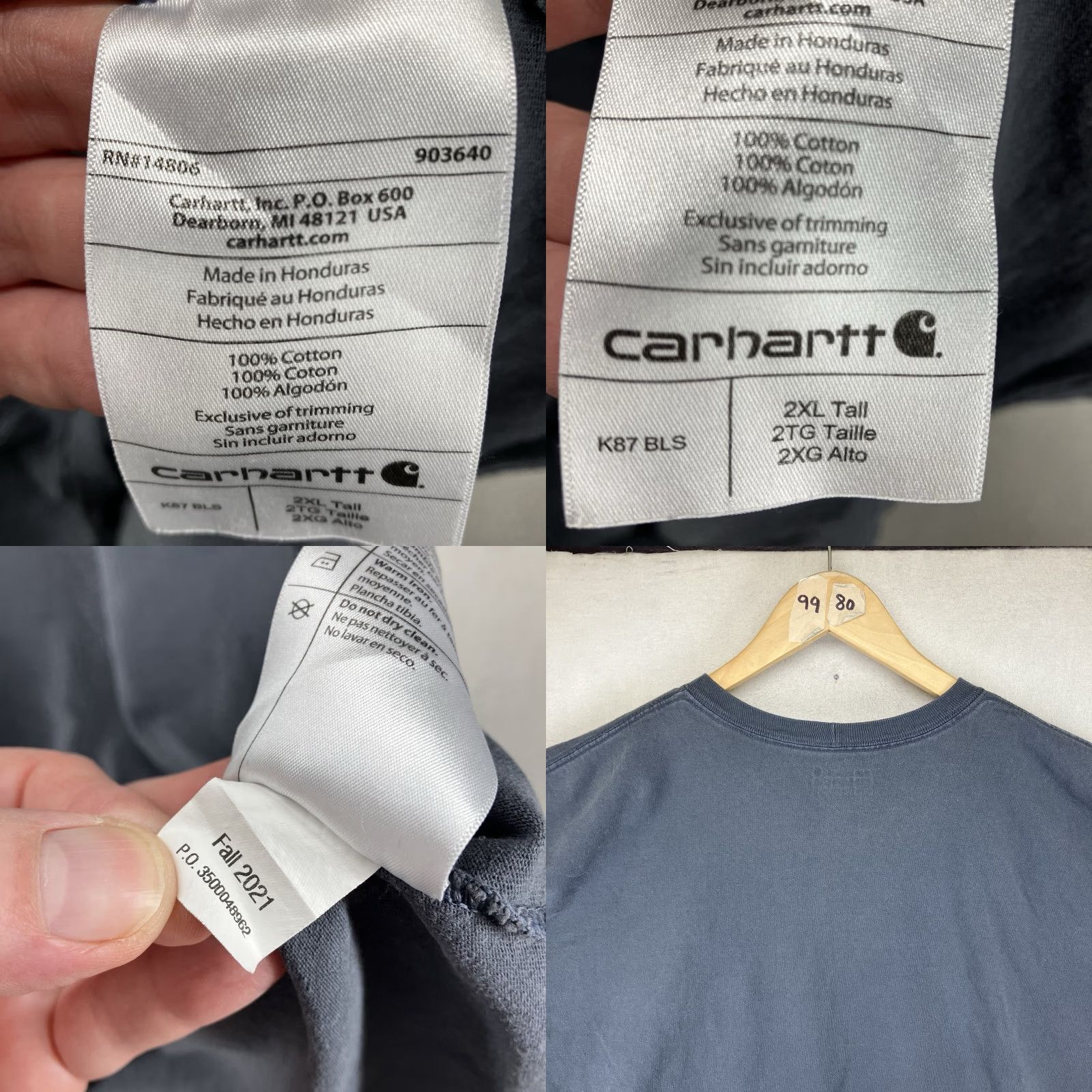 Carhartt VINTAGE Carhartt Mens Blue Stone 2XLT TALL Short Sleeve T-Shirt Loose Fit All Cotton Size US XXL / EU 58 / 5 - 8 Thumbnail