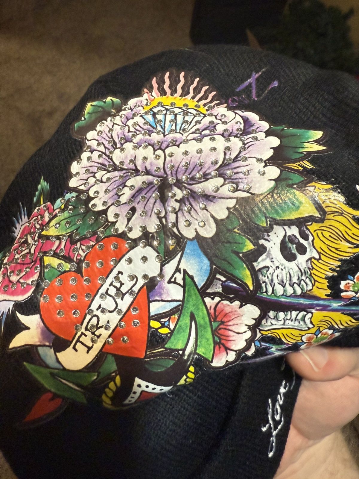 Ed Hardy Ed Hardy Love Kills Slowly Black&Mlticolor Rhinestone Beanie Size ONE SIZE - 6 Thumbnail