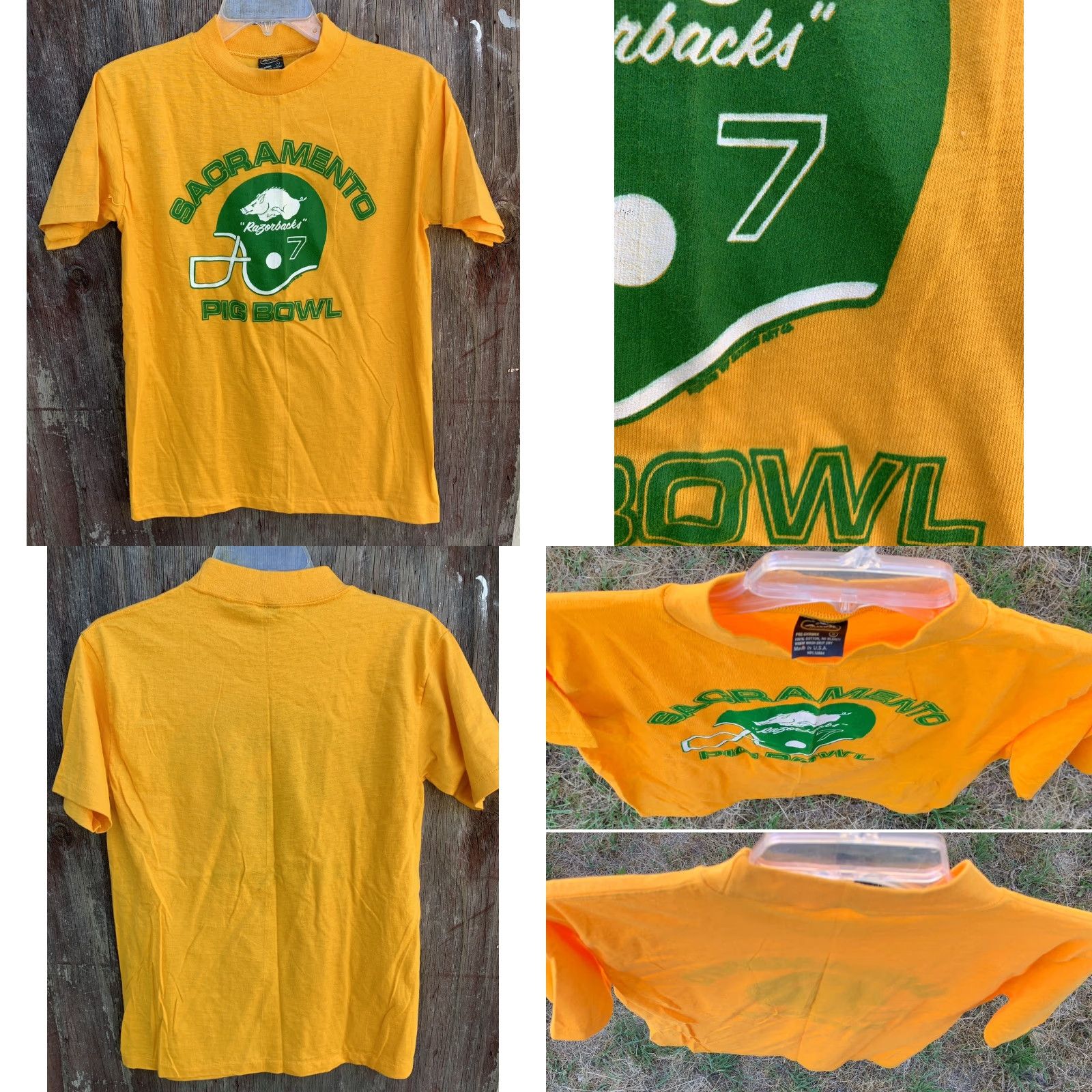Anvil VINTAGE Sacramento Razorbacks 7 Pig Bowl T Shirt Anvil Size S Yellow Graphic Tee Mens 70s 80s USA Cotton Short Sleeve Size US S / EU 44-46 / 1 - 8 Thumbnail