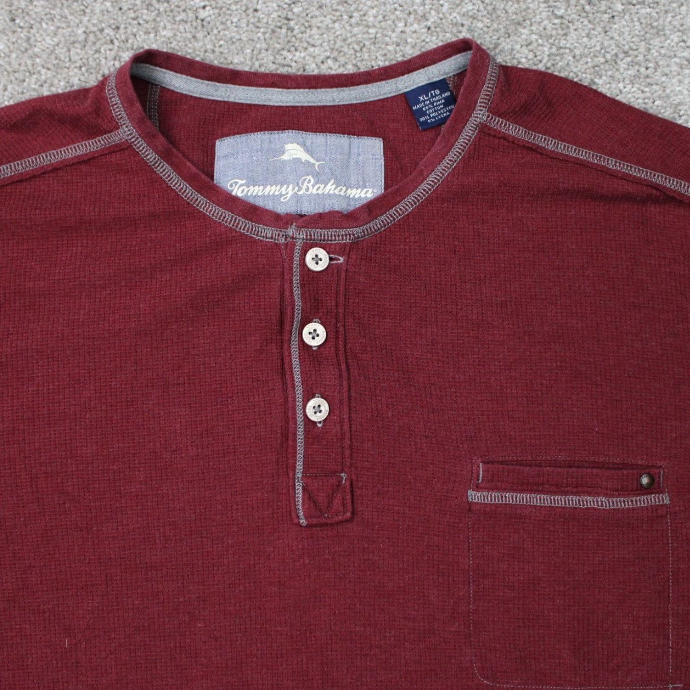 Tommy Bahama Tommy Bahama Henley Shirt Mens XL Red Pima Cotton/Polyester Stretch L/S Pullover Shirt Size US XL / EU 56 / 4 - 7 Thumbnail
