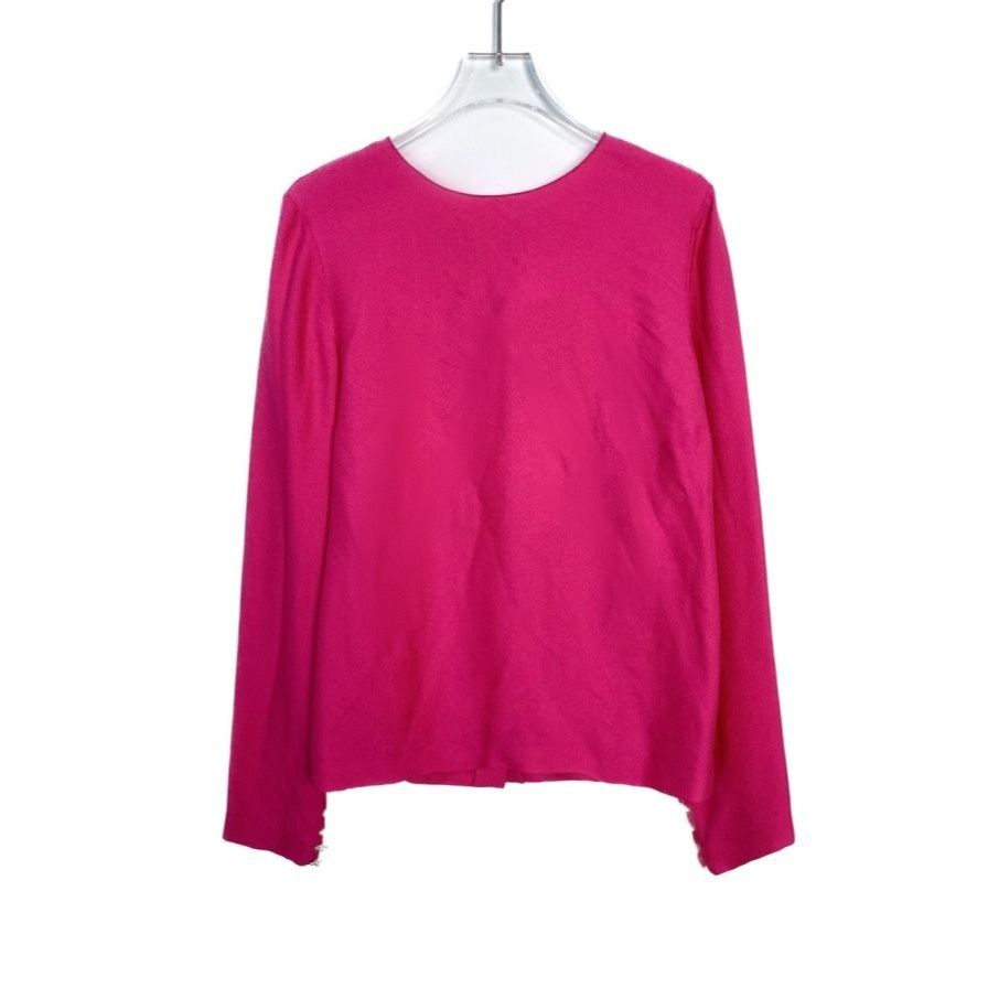 Chanel Womens Rose Red Long-Sleeve Button-Up Crew Neck Jacke