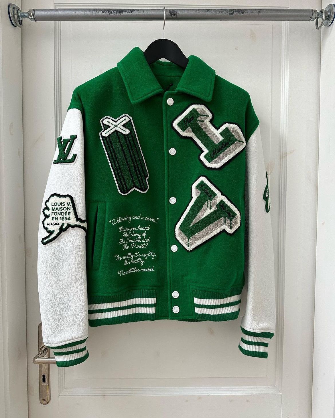 Louis Vuitton Louis Vuitton FW21 Green & White Varsity Jacket Size US M / EU 48-50 / 2 - 2 Thumbnail