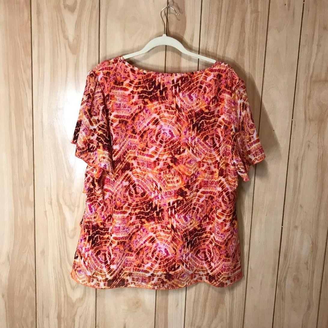 Other Sara Michelle Ruffled Round Neck Short Sleeve Blouse 2X Size XXL / US 16-18 / IT 52-54 - 2 Thumbnail