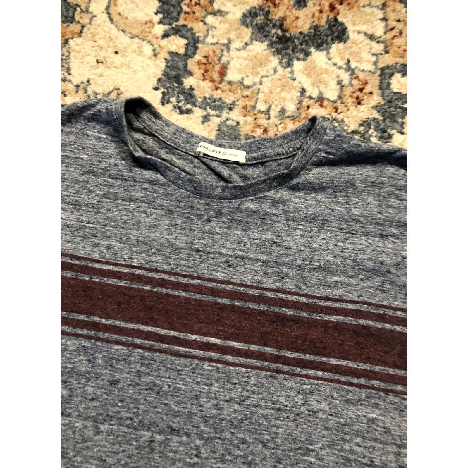Marine Layer VINTAGE Marine Layer Shirt Mens Large Heather Blue Re-Spun Chest Stripe Crewneck Tee Size US L / EU 52-54 / 3 - 6 Thumbnail