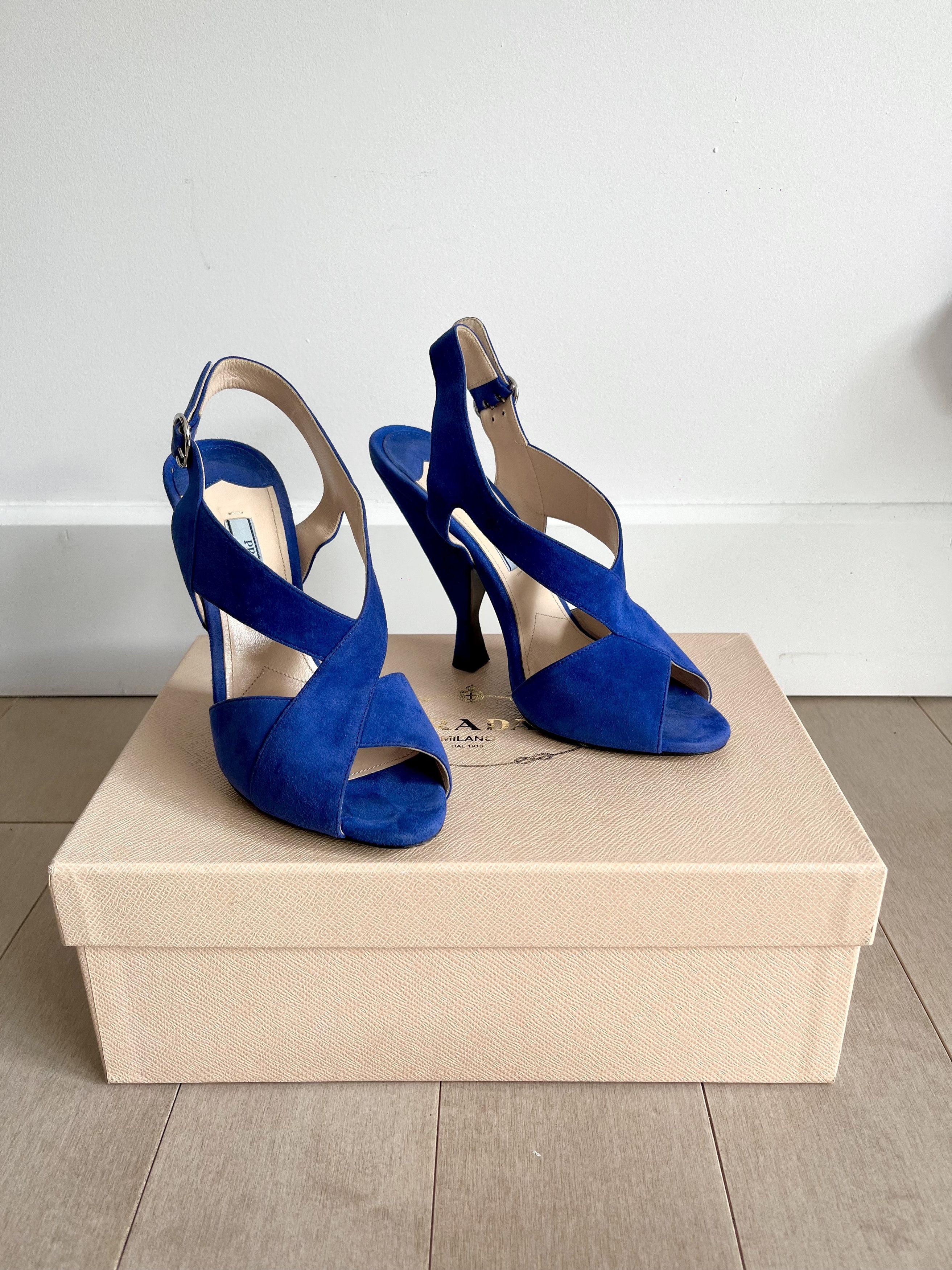 Prada Blue Velvet Heels w/ original box Designer Shoes