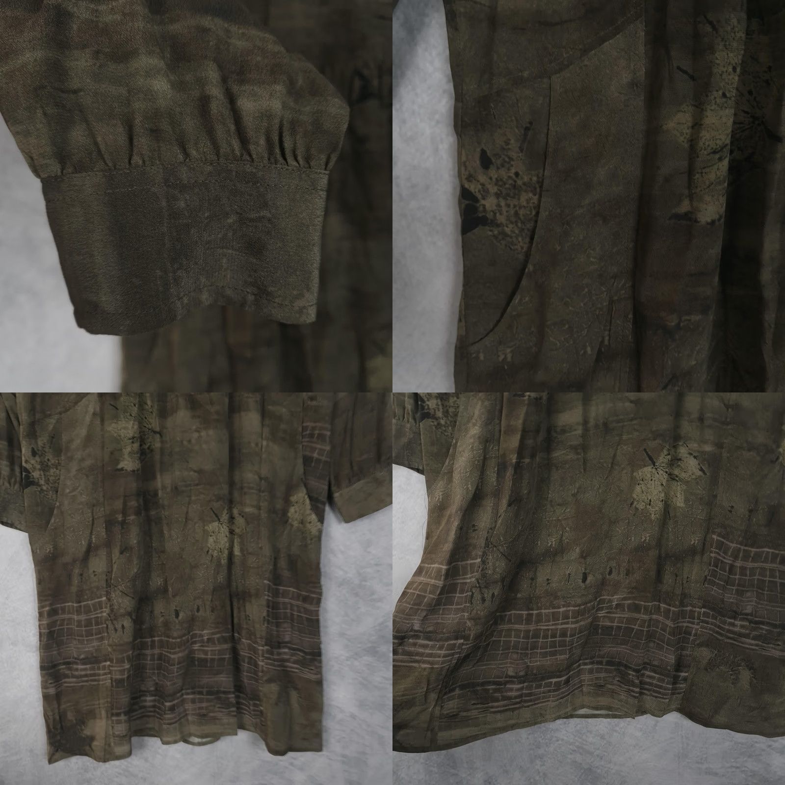 Vintage Poetry Dress Womens 8 Green Brown Silk Trapeze Swing Pockets Leaf Print Size M / US 6-8 / IT 42-44 - 8 Thumbnail