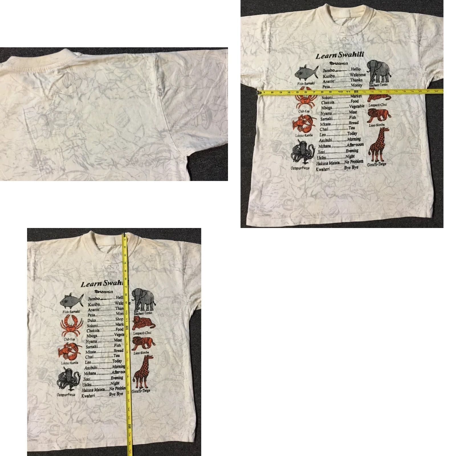 Vintage VINTAGE 90s Tanzania Learn Swahili Faded All Over Print Shirt S Men White 80s 90s Grunge Animals Africa Safari Graphic Tee Size US S / EU 44-46 / 1 - 10 Thumbnail