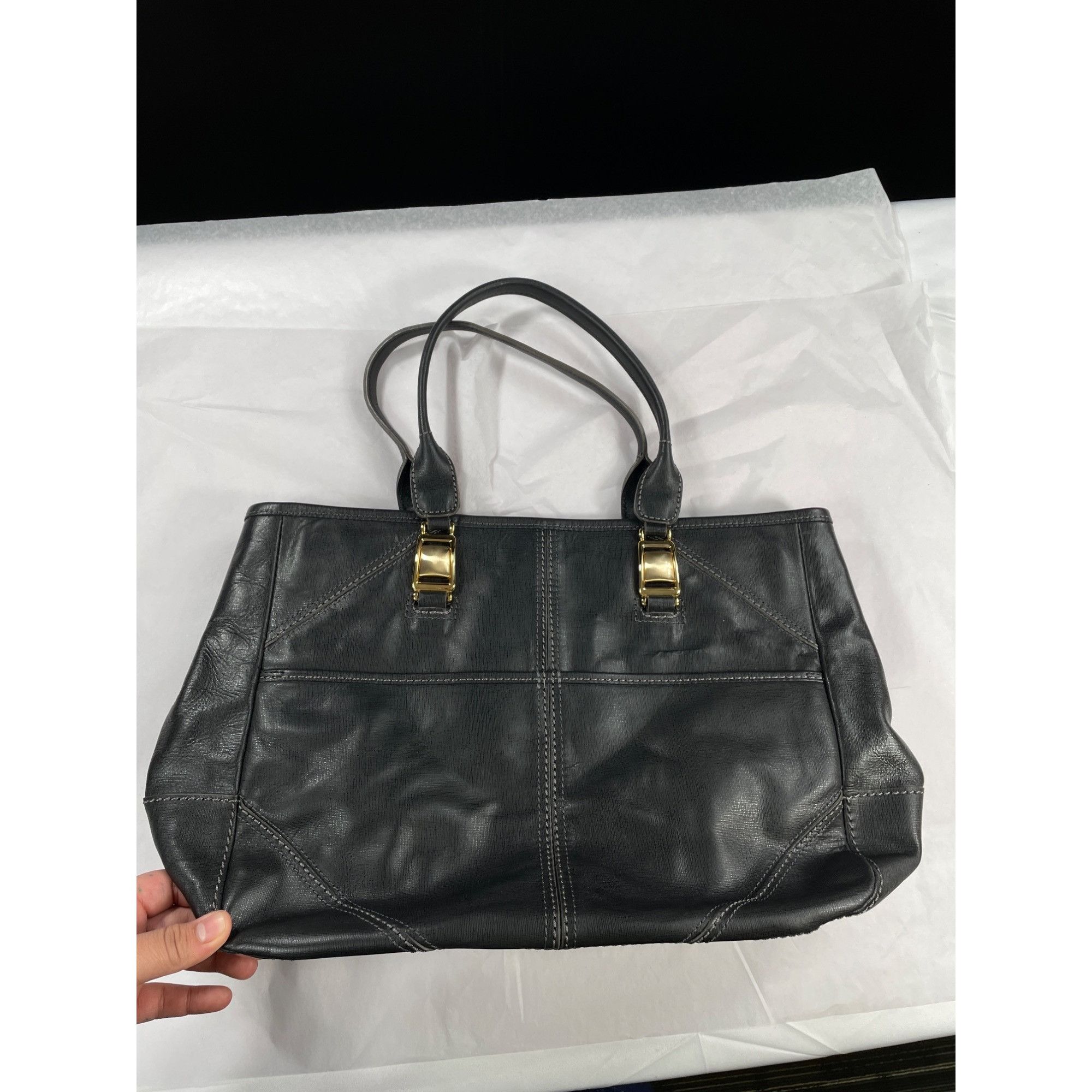 Brighton Brighton SKU 7523 Black Faux Leather Tote Bag With Gold Hard Size ONE SIZE - 2 Thumbnail