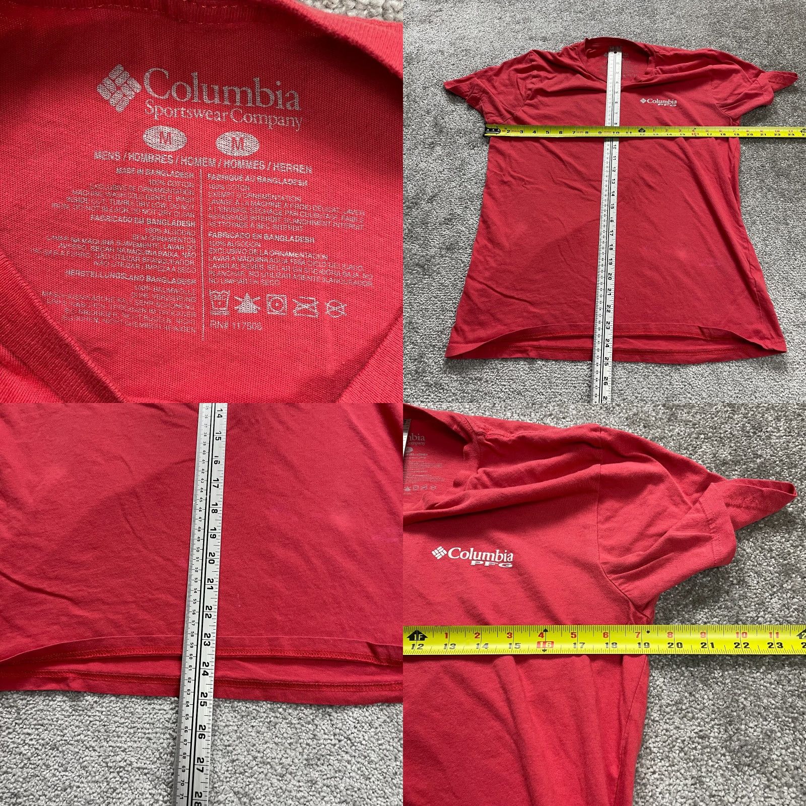 Vintage VINTAGE? No — wait this is not vintage. Generate final: Columbia Shirt Mens M Red PFG Active Top Short Sleeve Fishing T-Shirt Size US M / EU 48-50 / 2 - 8 Thumbnail