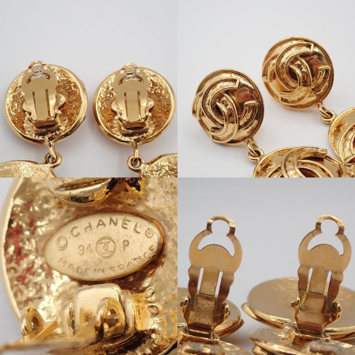 Chanel Chanel Gold Plated CC Round Drop Clip-on Earrings Gold Size ONE SIZE - 3 Thumbnail