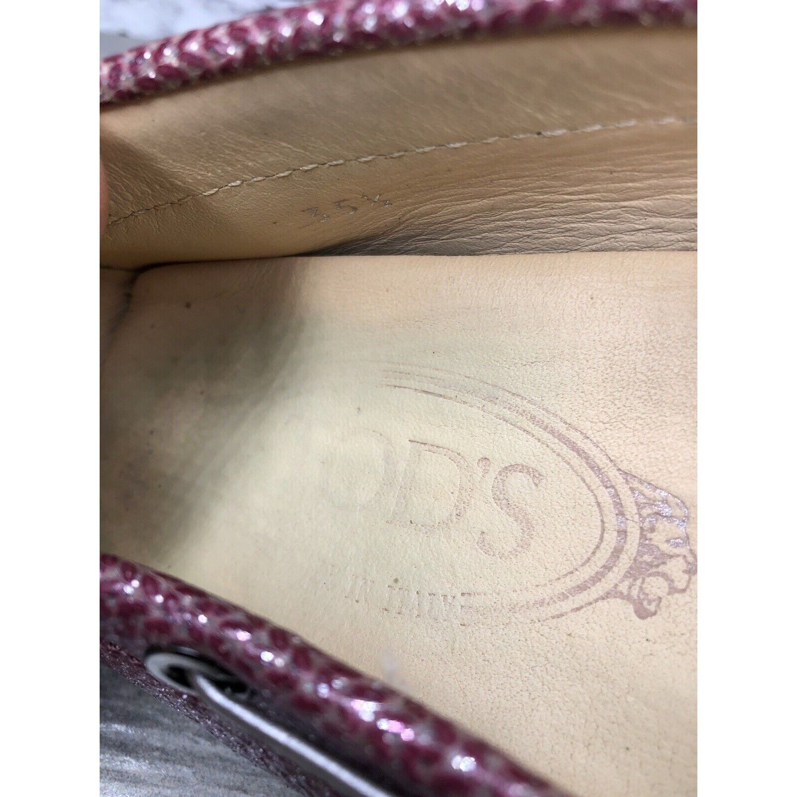 Tod's TODS Pink Metallic Leather Moccasins Driver Loafers Flats Wo Size US 5 / IT 35 - 11 Thumbnail