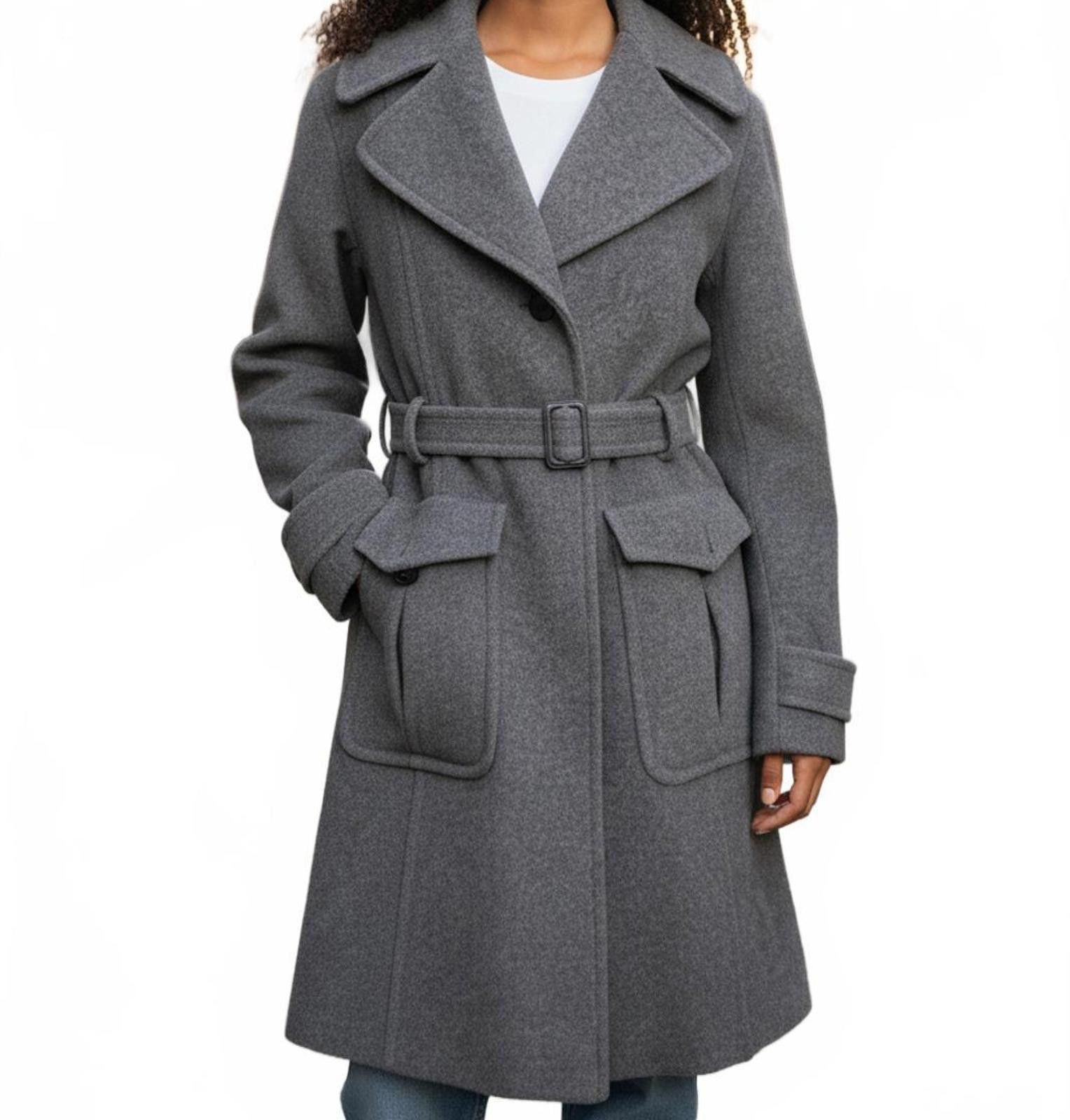 DKNY DKNY Womens Wool Blend Tie Belt Trench - Size 6 Size M / US 6-8 / IT 42-44 - 1 Thumbnail