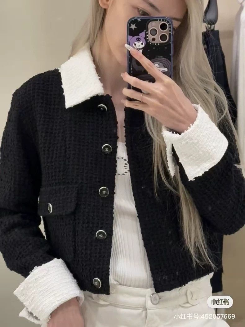 Chanel Chanel 25P black tweed white lapel short jacket Size XXS / US 00 / IT 34 - 3 Thumbnail