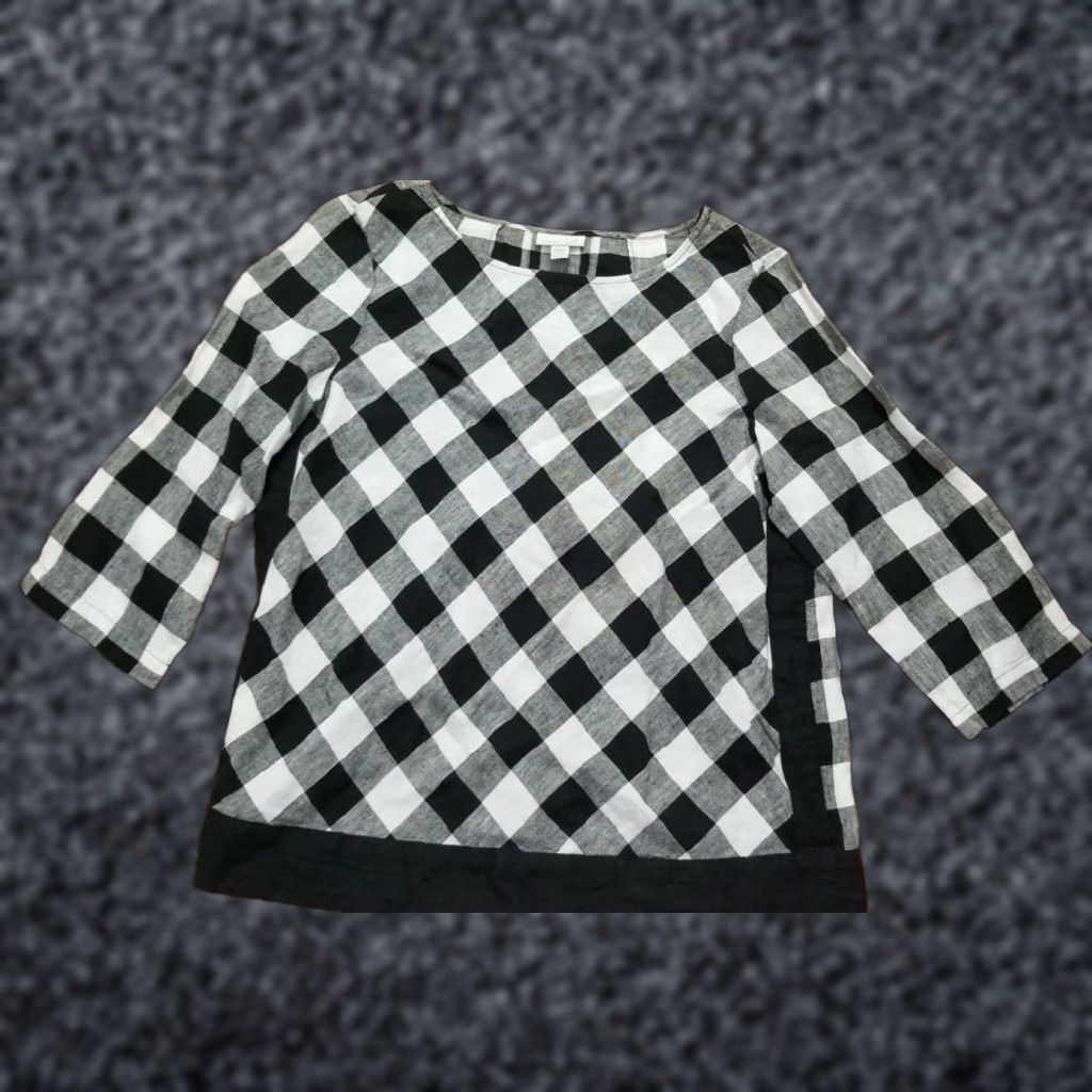 J. Jill J Jill Love Linen Womens Buffalo Plaid Top Shirt Blouse Black White Long Sleeve S Size S / US 4 / IT 40 - 1 Thumbnail