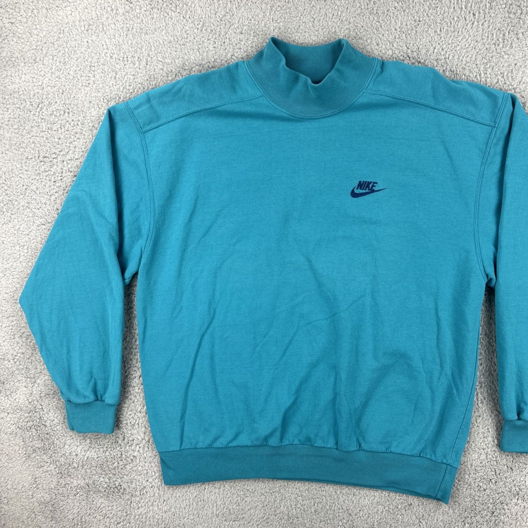 Nike VINTAGE Nike 90s Mens XL Sweatshirt Turquoise Green Blue Mock Neck Long Sleeve Pullover Embroidered Logo Crew Neck Cotton Knit All Seasons Sportswear Size US XL / EU 56 / 4 - 3 Thumbnail