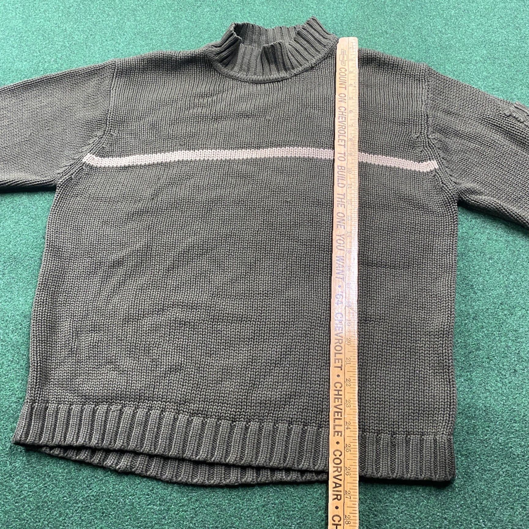 Olive VINTAGE Striped Knit Sweatshirt Mens M Olive Green 90S Y2K Heavy Acrylic Sweater Size US M / EU 48-50 / 2 - 6 Thumbnail