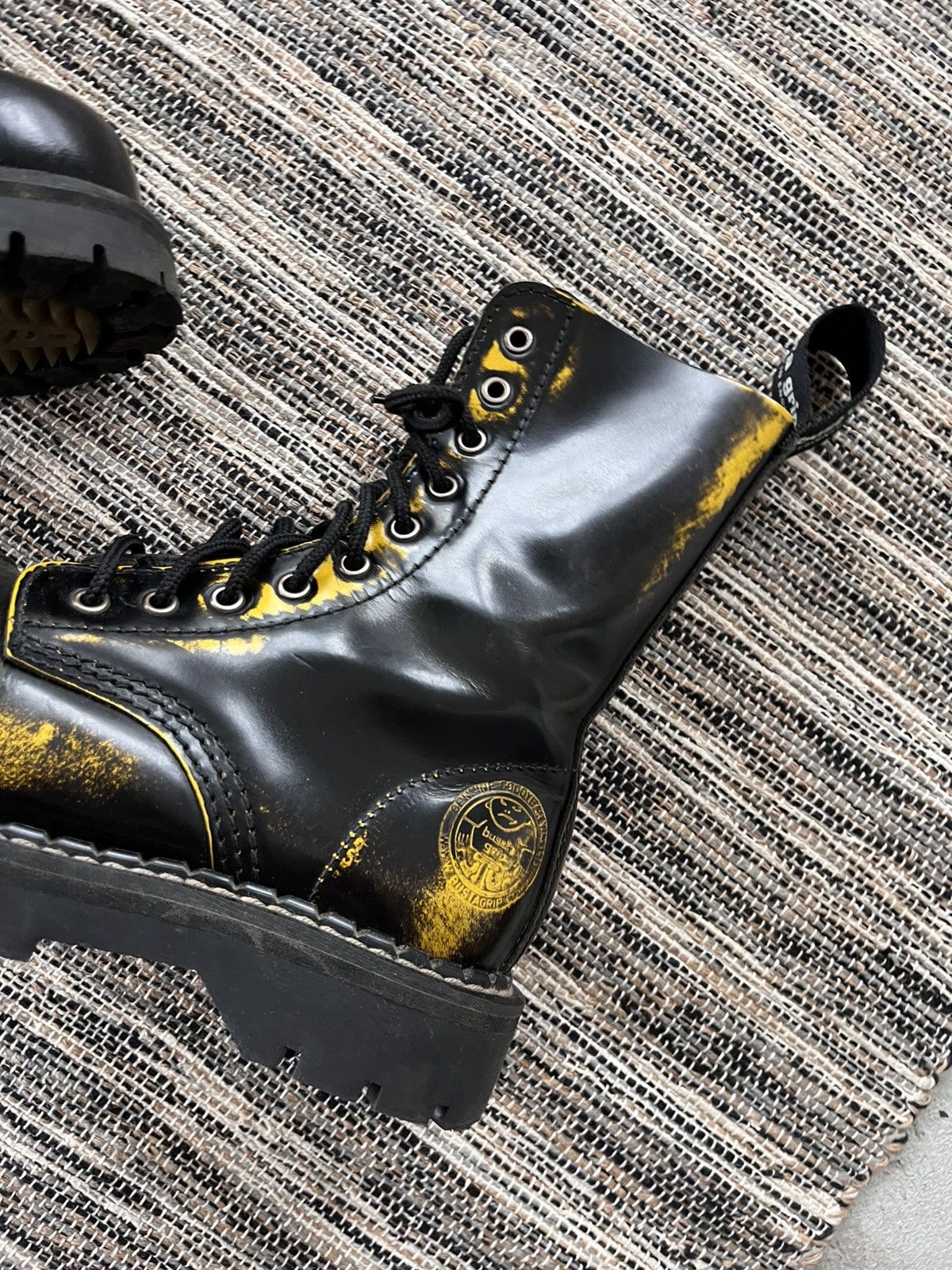 New Rock Vintage Hype Busta Grip Steel Toe Black Yellow High Boots Size US 6 / IT 36 - 7 Thumbnail