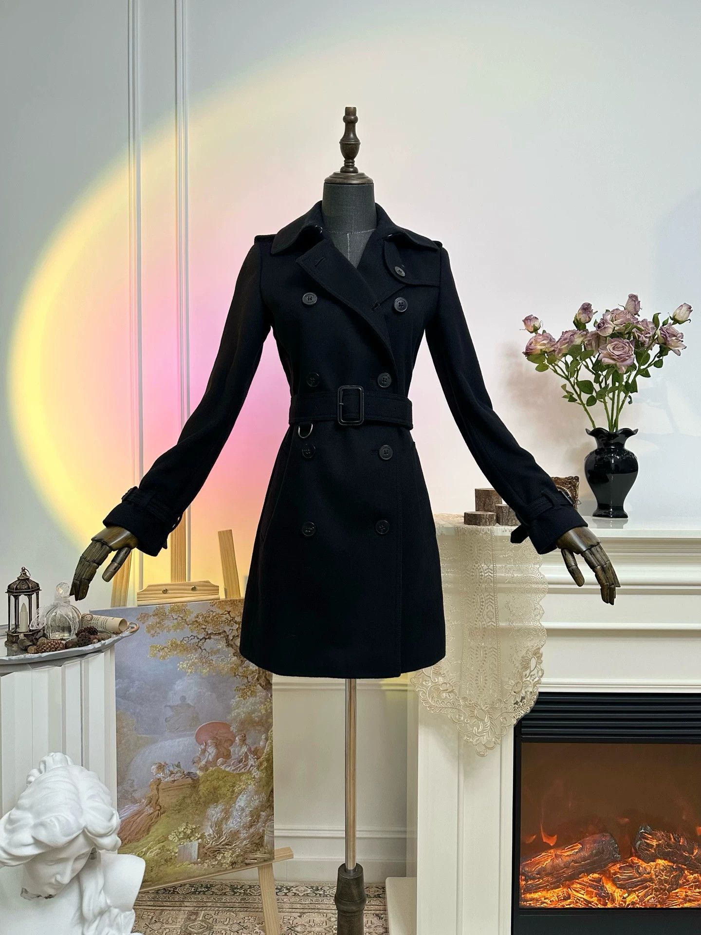 Burberry Burberry DB Cashmere Wool Blend Women's Black Coat Size XS / US 0-2 / IT 36-38 - 1 Thumbnail