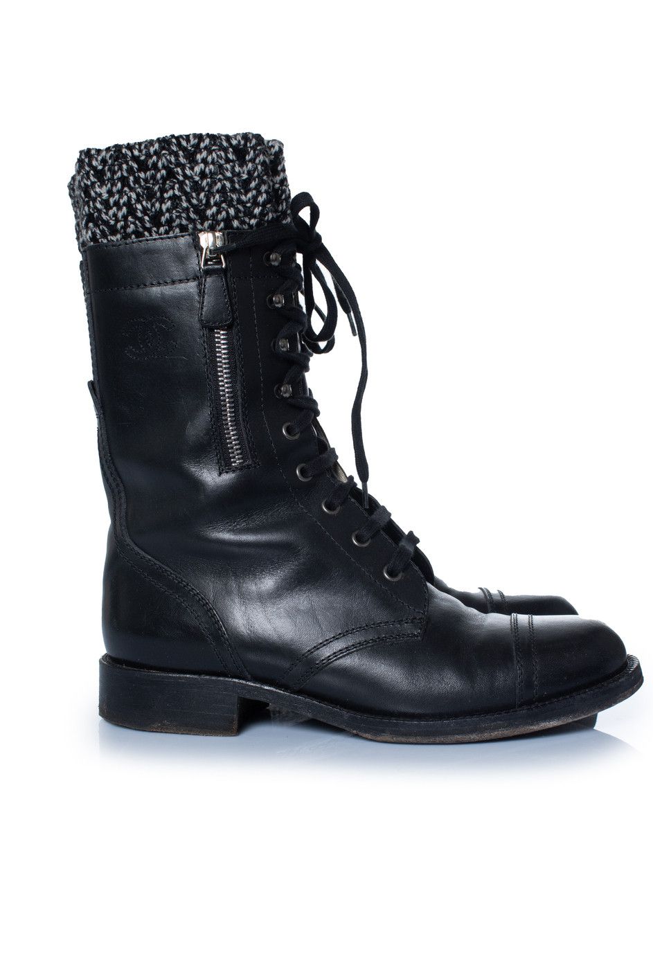 Chanel Chanel, Black leather cc tweed sock combat boots Size US 9.5 / IT 39.5 - 5 Thumbnail