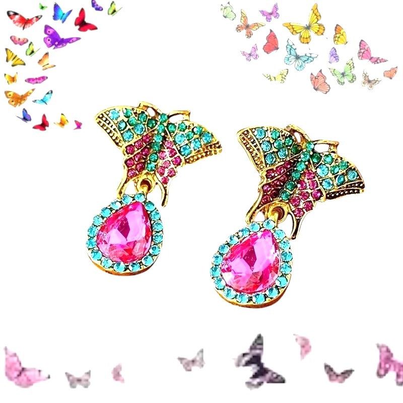 Handmade Butterfly Earrings Rhinestones Drop Dangle Crystal Accents A Size ONE SIZE - 5 Thumbnail