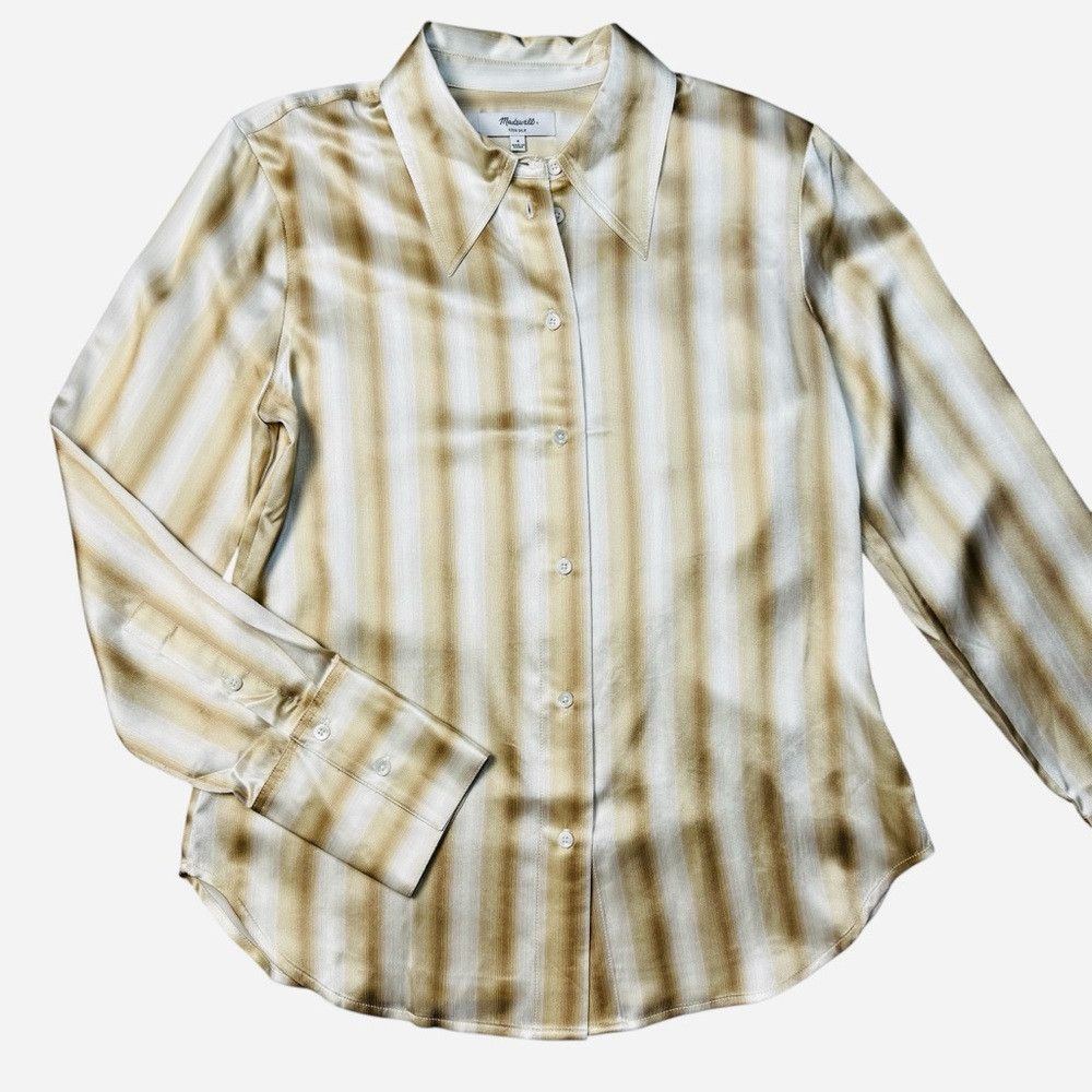 Madewell NWT New Madewell 100% Silk Slim Button Up Stripe Long Sleev Size S / US 4 / IT 40 - 3 Thumbnail