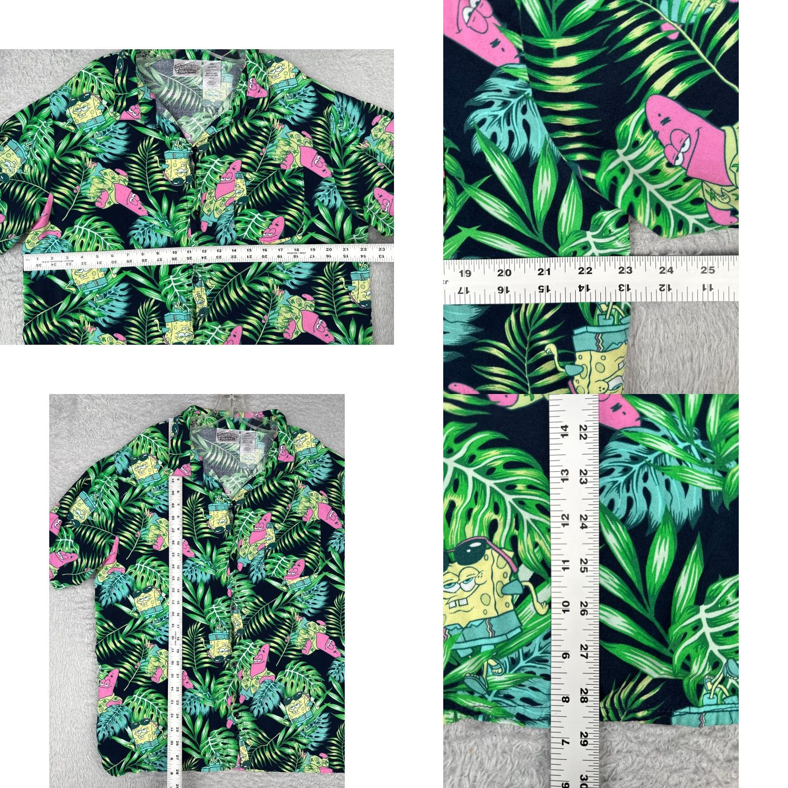 Vintage Spongebob Squarepants Shirt Men Extra Large Green Floral Hawaiian Rayon Size US XL / EU 56 / 4 - 8 Thumbnail