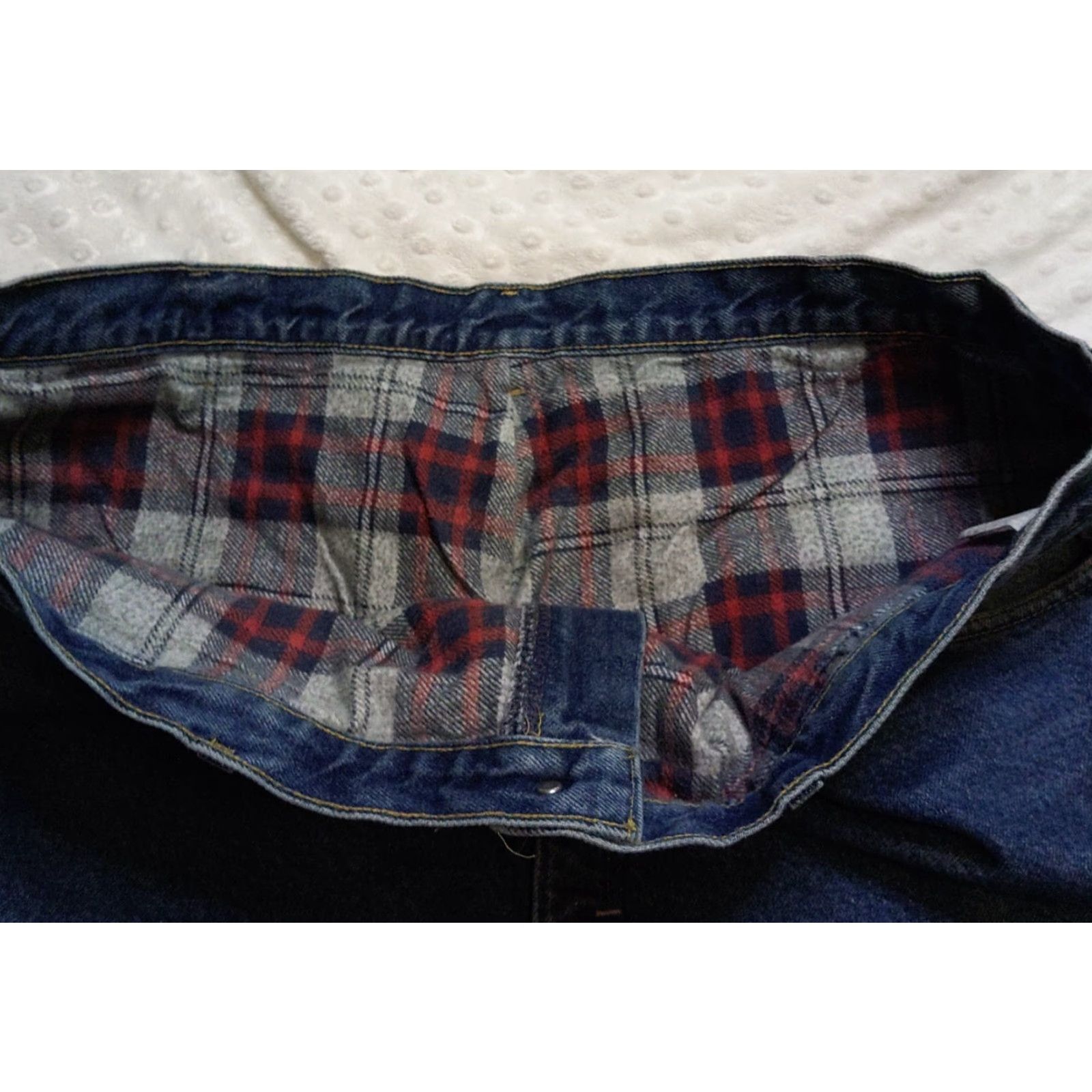 Vintage VINTAGE OshKosh Jeans Mens 44x30 Red Flannel Lined Blue Denim Straight Leg 90s Pants - Shirt? Size US 44 / EU 60 - 5 Thumbnail