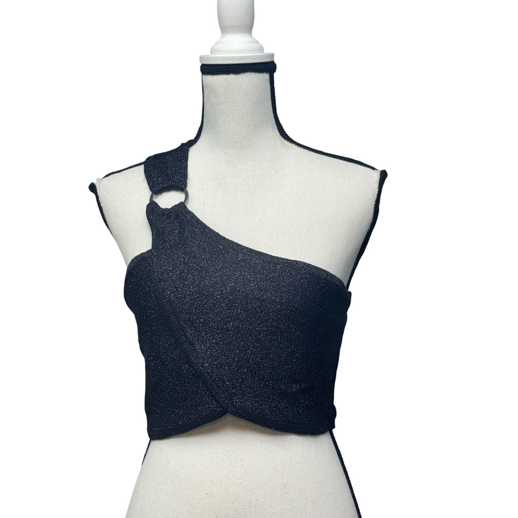 Diane von Furstenberg House of Harlow 1960 Black Metallic Knit Lurex Crop Top, Bla Size M / US 6-8 / IT 42-44 - 15 Thumbnail