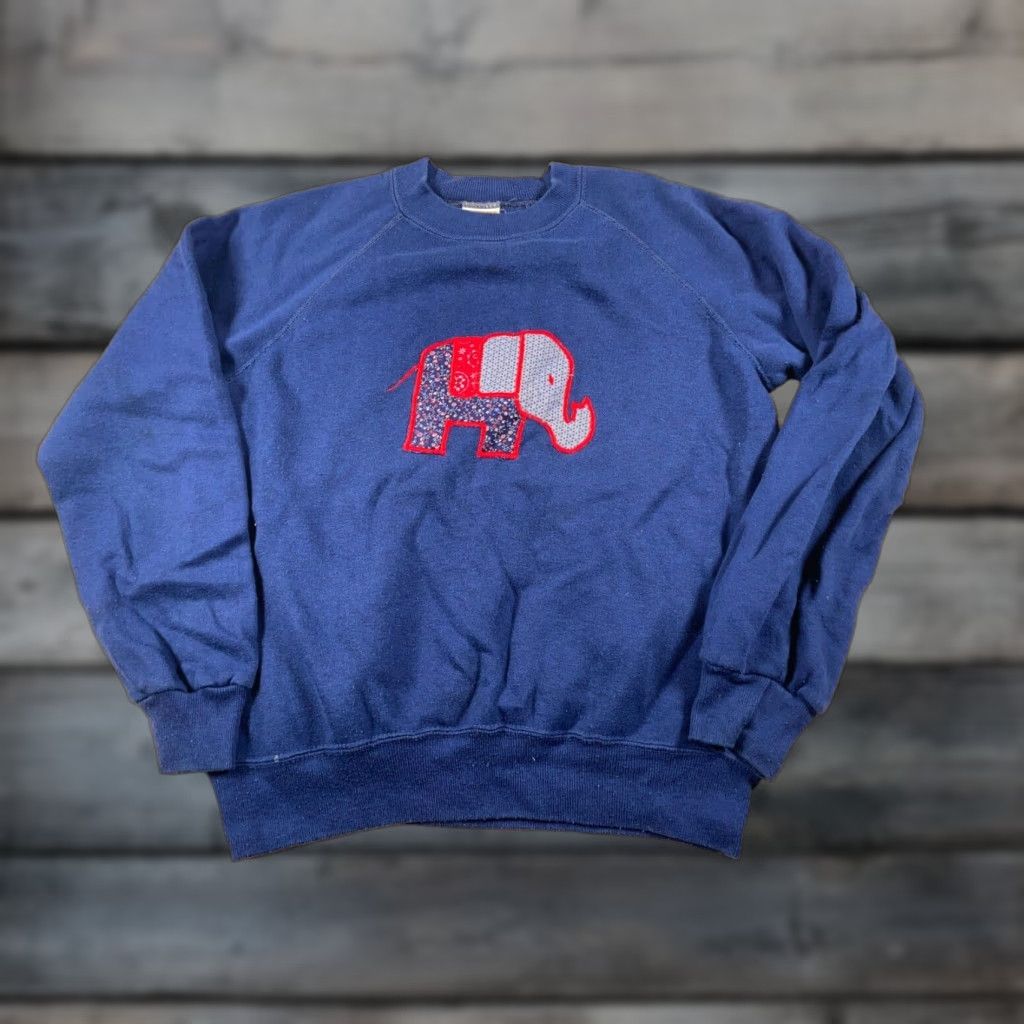 Vintage VTG 80s Paisley Elephant Sweatshirt Adults S Blue Cotton Patch Embroidered Vintage Pullover Raglan Crew Neck Mens Size US S / EU 44-46 / 1 - 1 Thumbnail