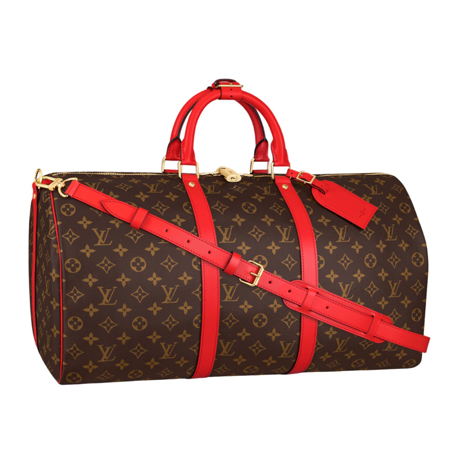Louis Vuitton Monogram Brown Red Logo Weekend Travel Bag