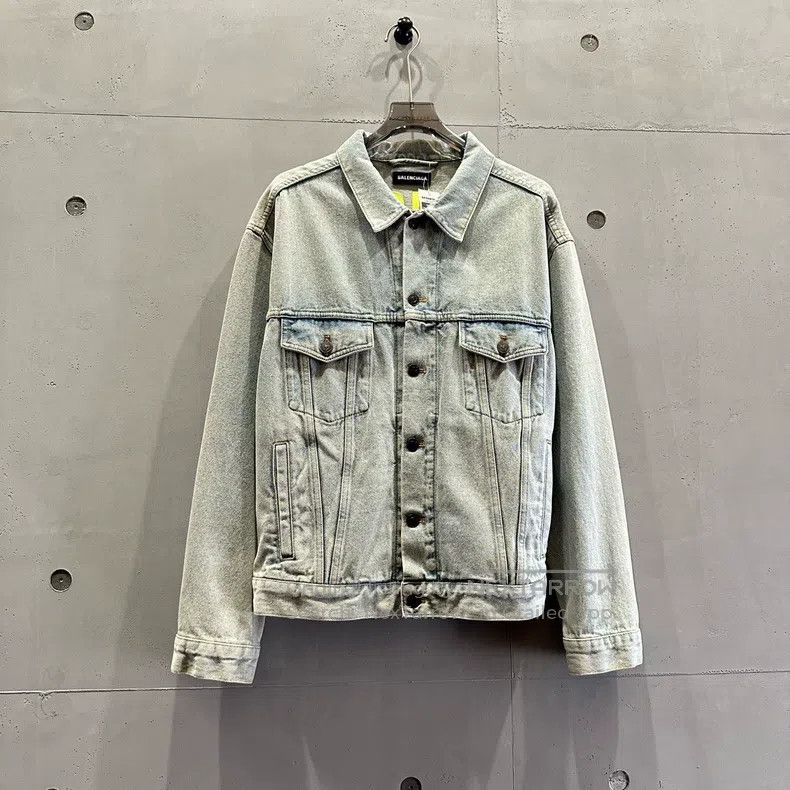 Balenciaga Back Fluorescent Green Letter Logo Denim Jacket