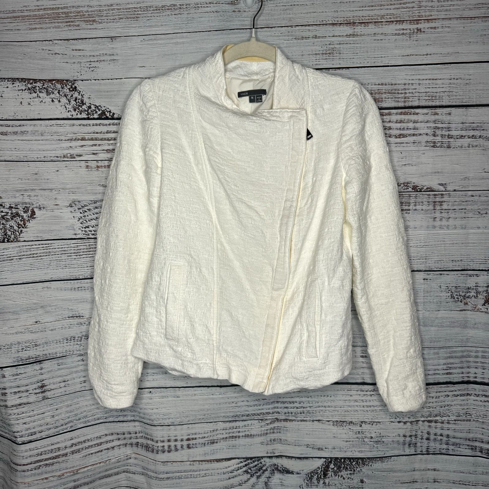 Vince Vince Textured Moto Jacket Ivory Asymmetrical Zip Blazer M Size M / US 6-8 / IT 42-44 - 2 Thumbnail