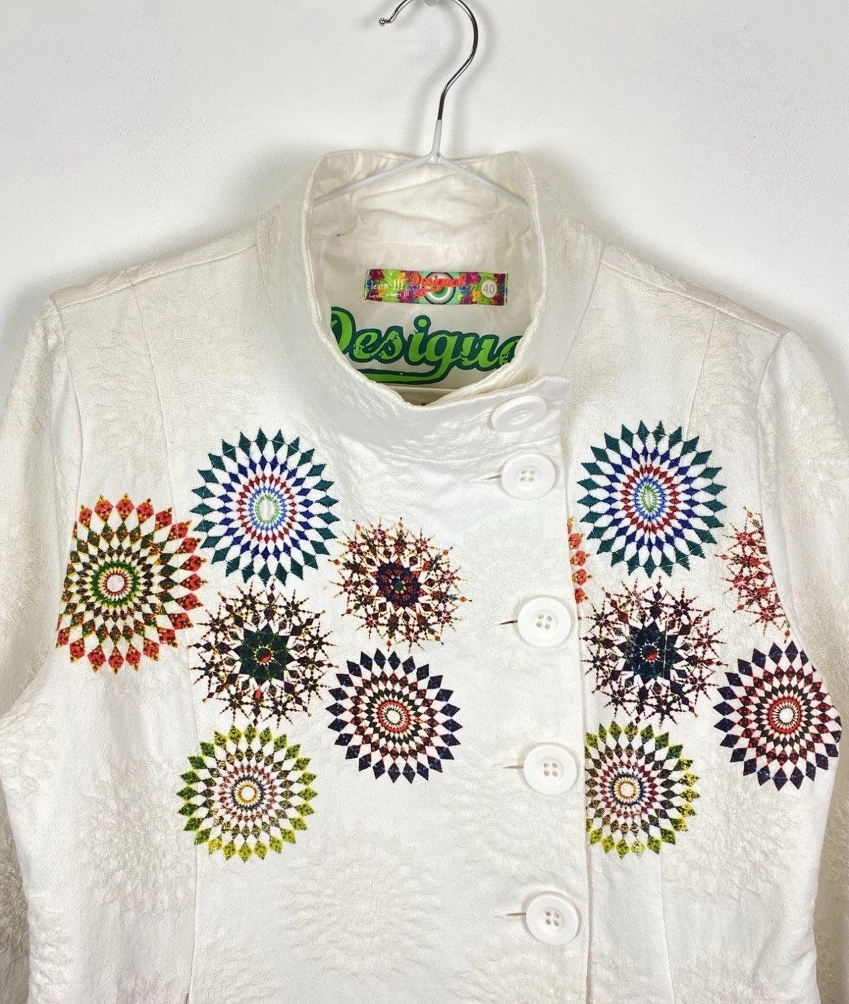 Desigual Desigual Pakaian Jadi Wanita Coat Jacket White Embroidered Size L / US 10 / IT 46 - 4 Thumbnail