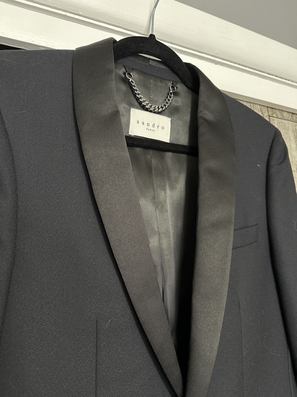 The Kooples Navy Silk Lapel Blazer Size 44S - 4 Thumbnail
