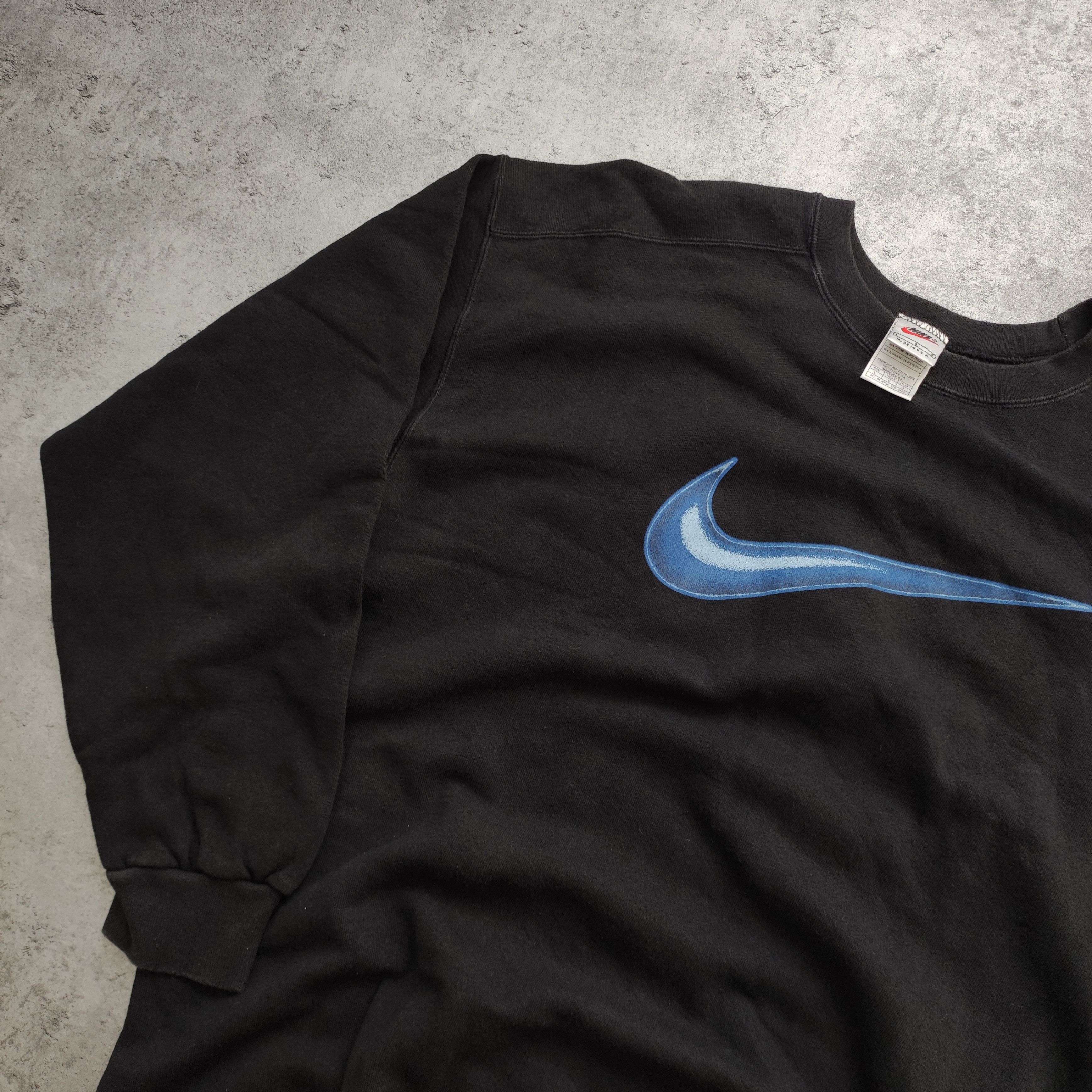 Nike × Vintage RARE 90s Vintage Nike White Tag Big Swoosh Spelout Crewneck Size US L / EU 52-54 / 3 - 3 Thumbnail