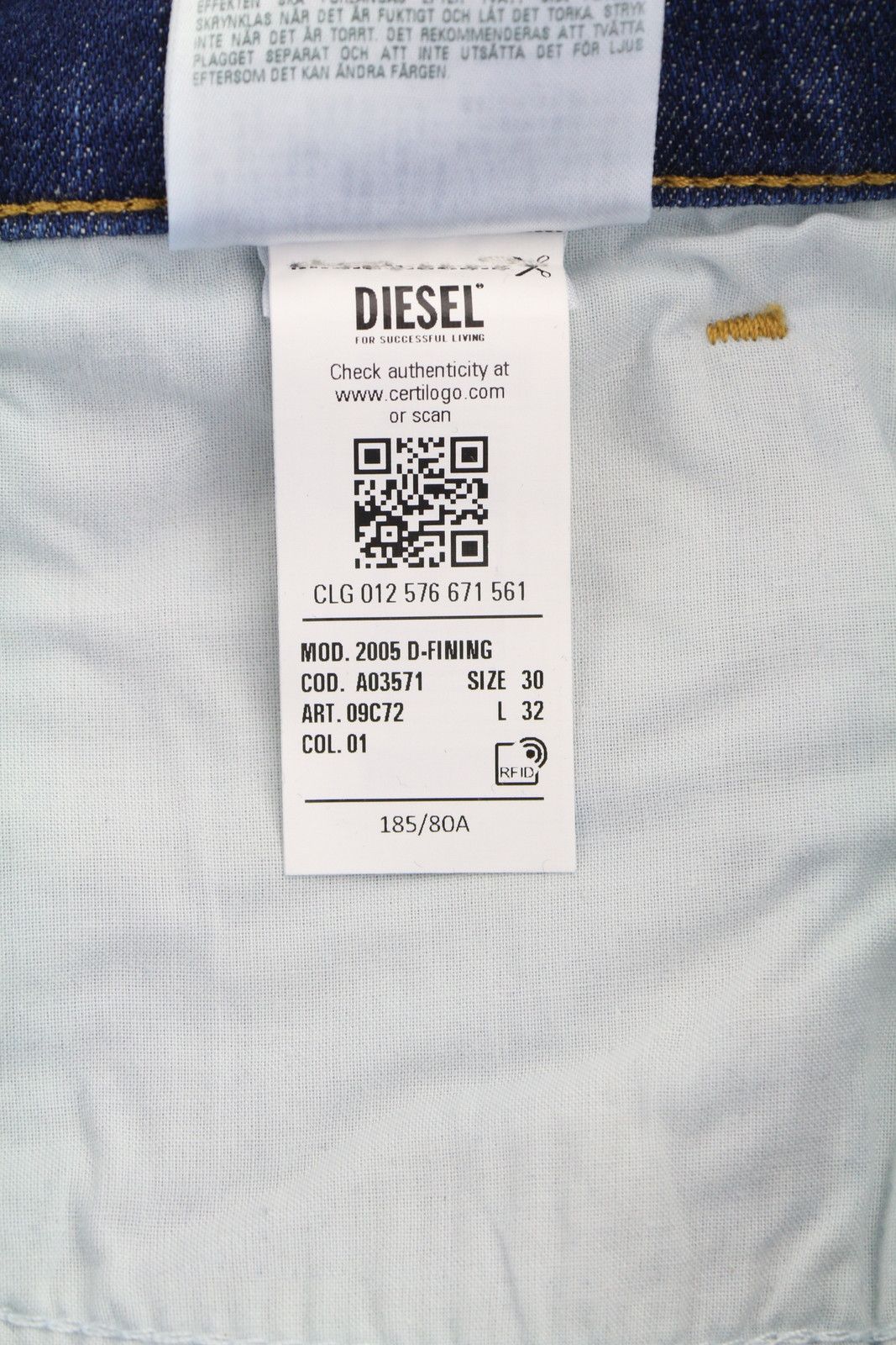 Diesel 2005 D-FINING 09C72 W30/L32 Regular Tapered Jeans 40917 Size US 30 / EU 46 - 13 Thumbnail
