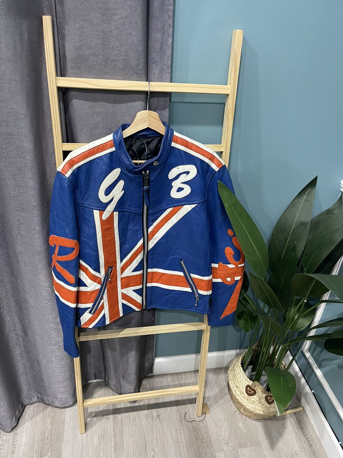 Rare 💥💥Real Leather Jacket Britain Flag