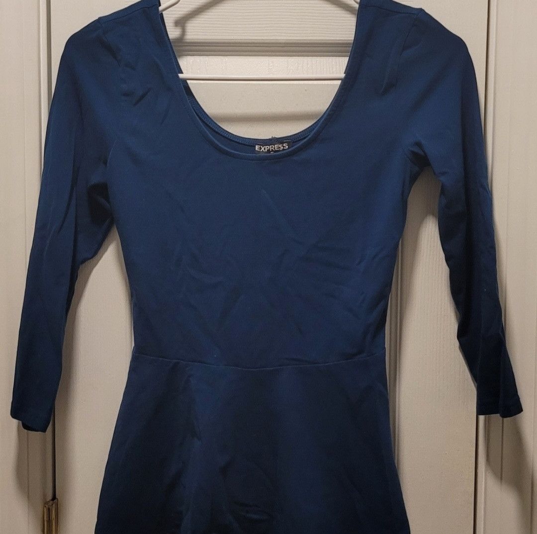 Express NWOT Express 3/4 Sleeve Peplum Shirt Dark Blue Size XS Size XS / US 0-2 / IT 36-38 - 1 Thumbnail