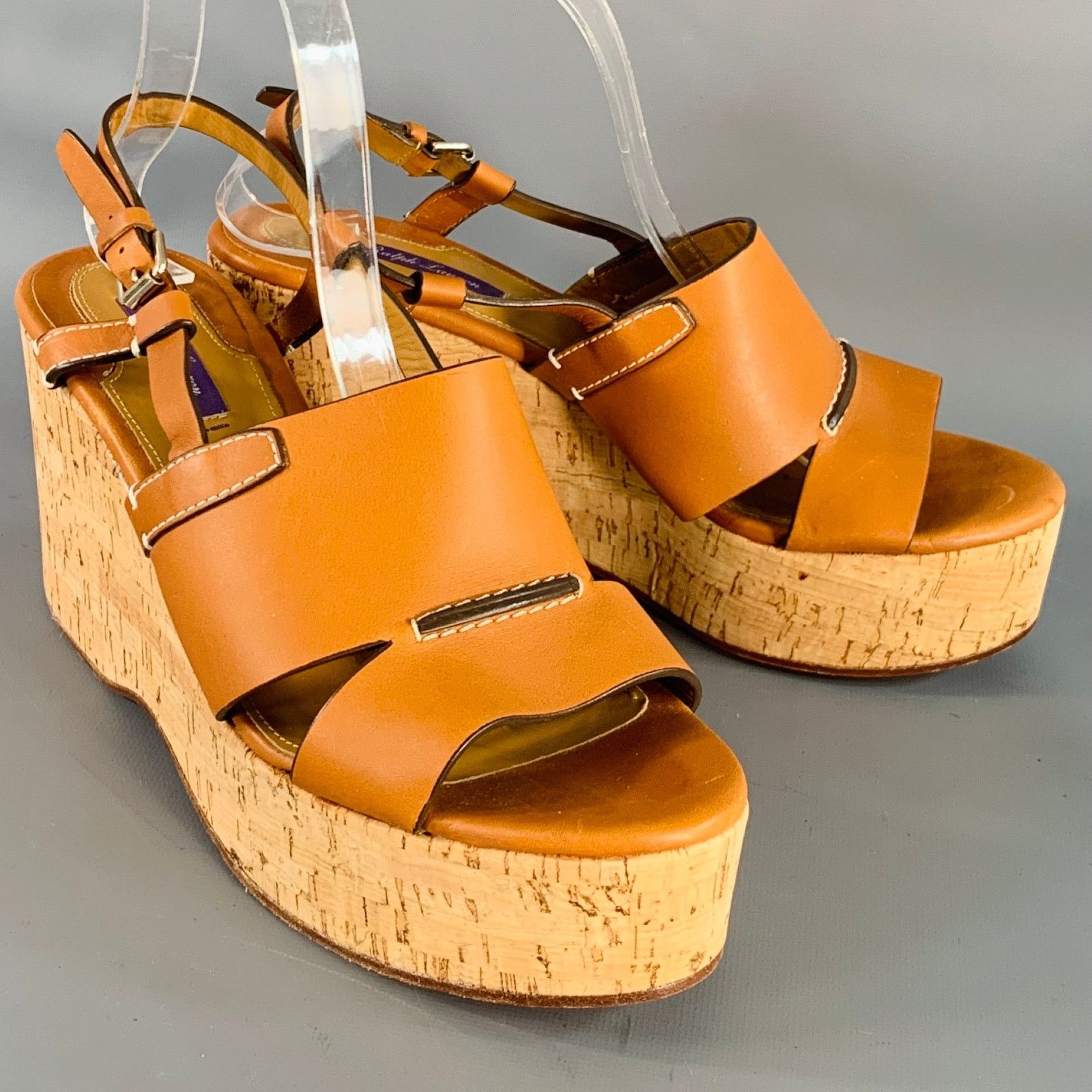 Ralph Lauren RALPH LAUREN COLLECTION Tan Leather Platform Sandals Size US 10 / IT 40 - 1 Thumbnail