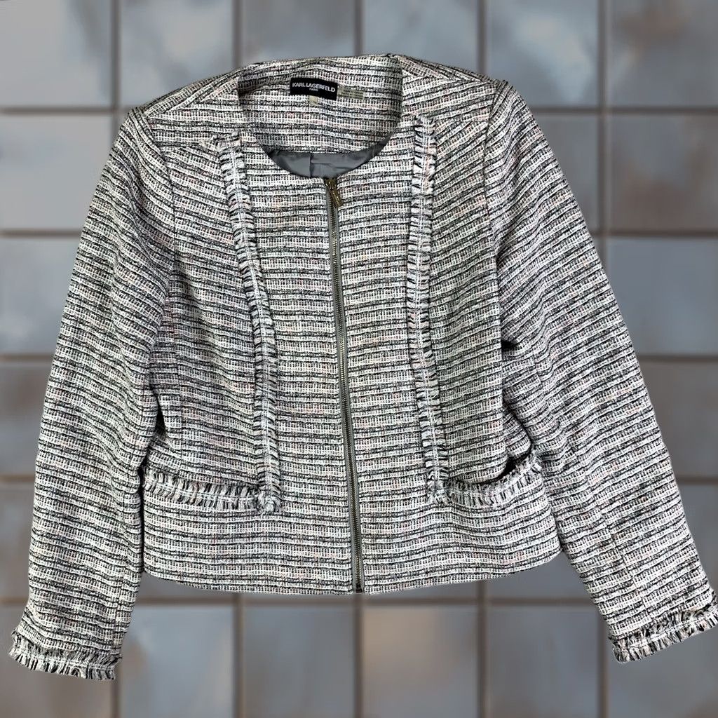 Karl Lagerfeld VINTAGE Karl Lagerfeld Paris Tweed Plaid Blazer Pink White Black Womens Size 12 full zip Size XL / US 12-14 / IT 48-50 - 1 Thumbnail