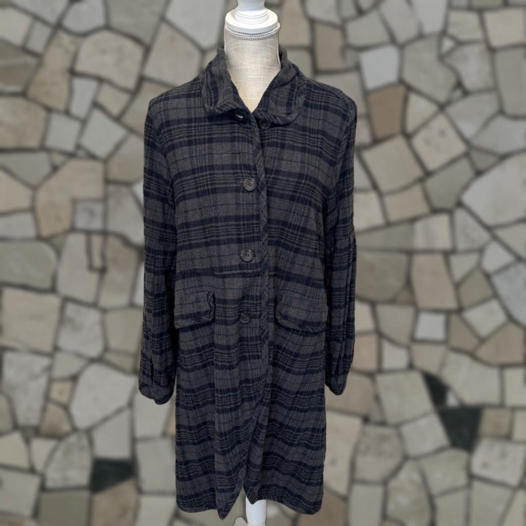 Free People Women's Flannel Plaid Duster Coat XS Long Sleeve Bishop Sleeve Button Up Casual Grunge Boho Fall Winter