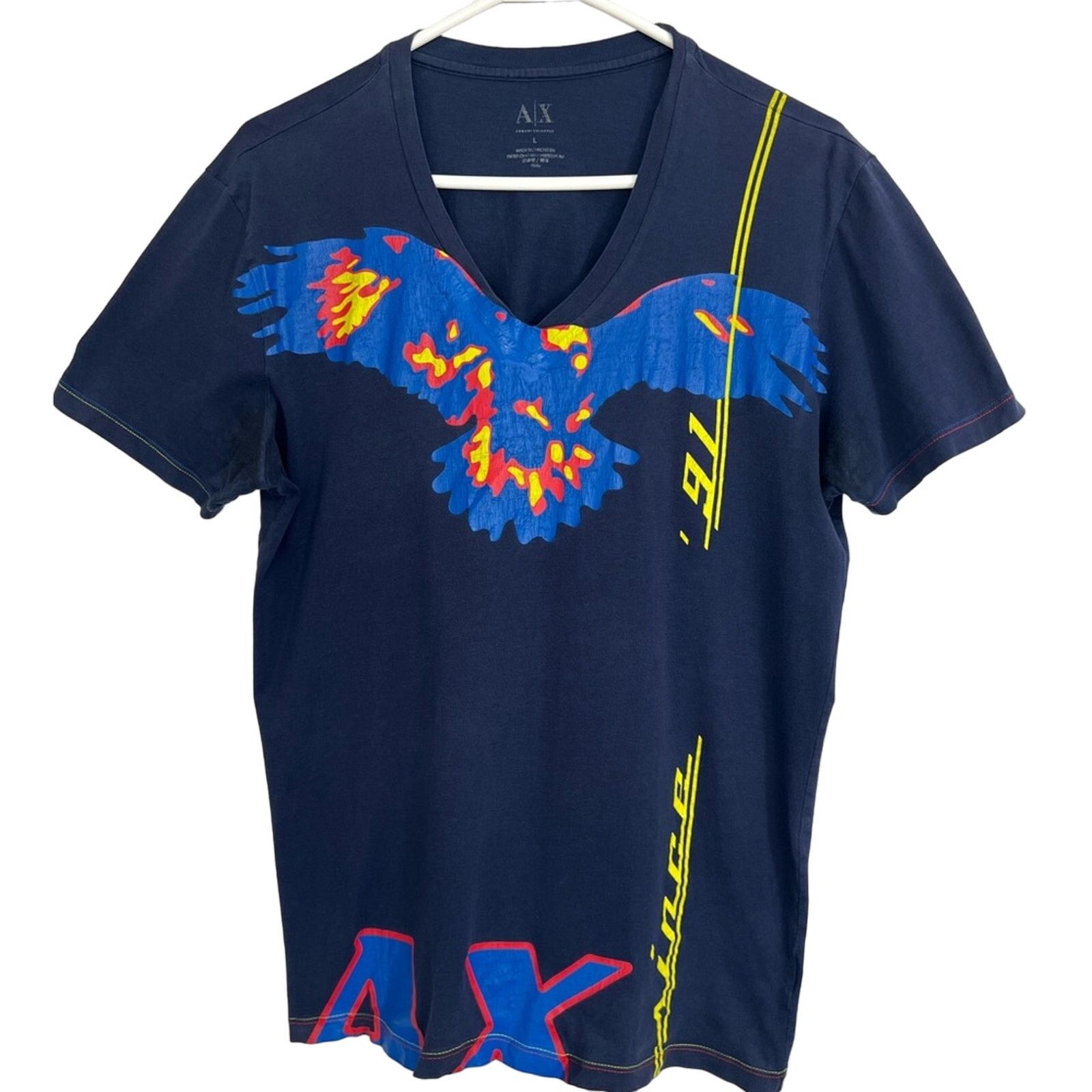 Armani Exchange Armani Exchange A|X V Neck Shirt Navy Yellow All Over Print Size US L / EU 52-54 / 3 - 1 Thumbnail