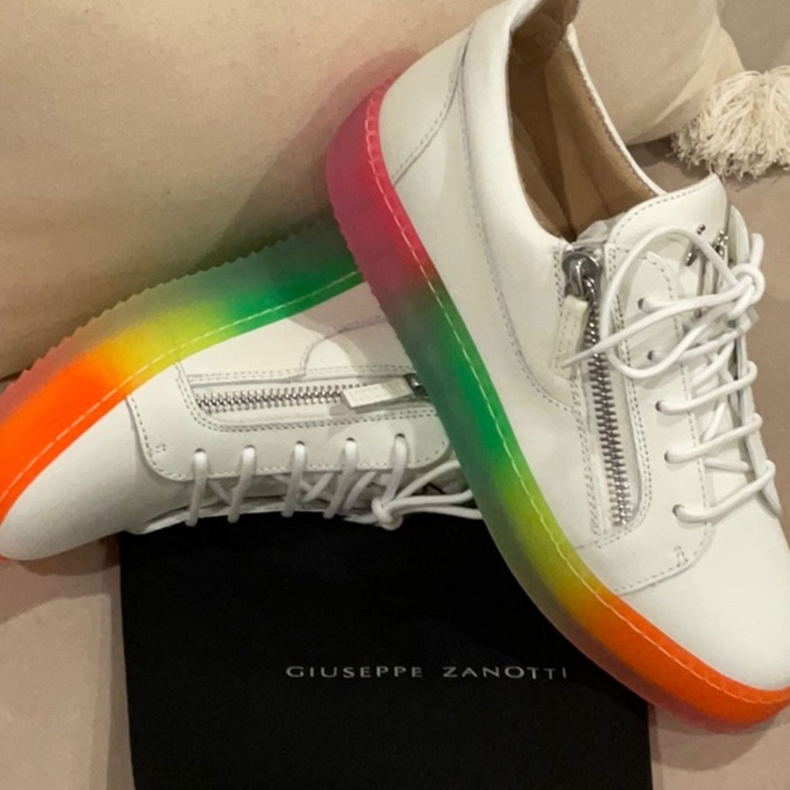 Giuseppe Zanotti Giuseppe Zanotti White Sneakers with Rainbow Soles Size US 10 / IT 40 - 7 Thumbnail