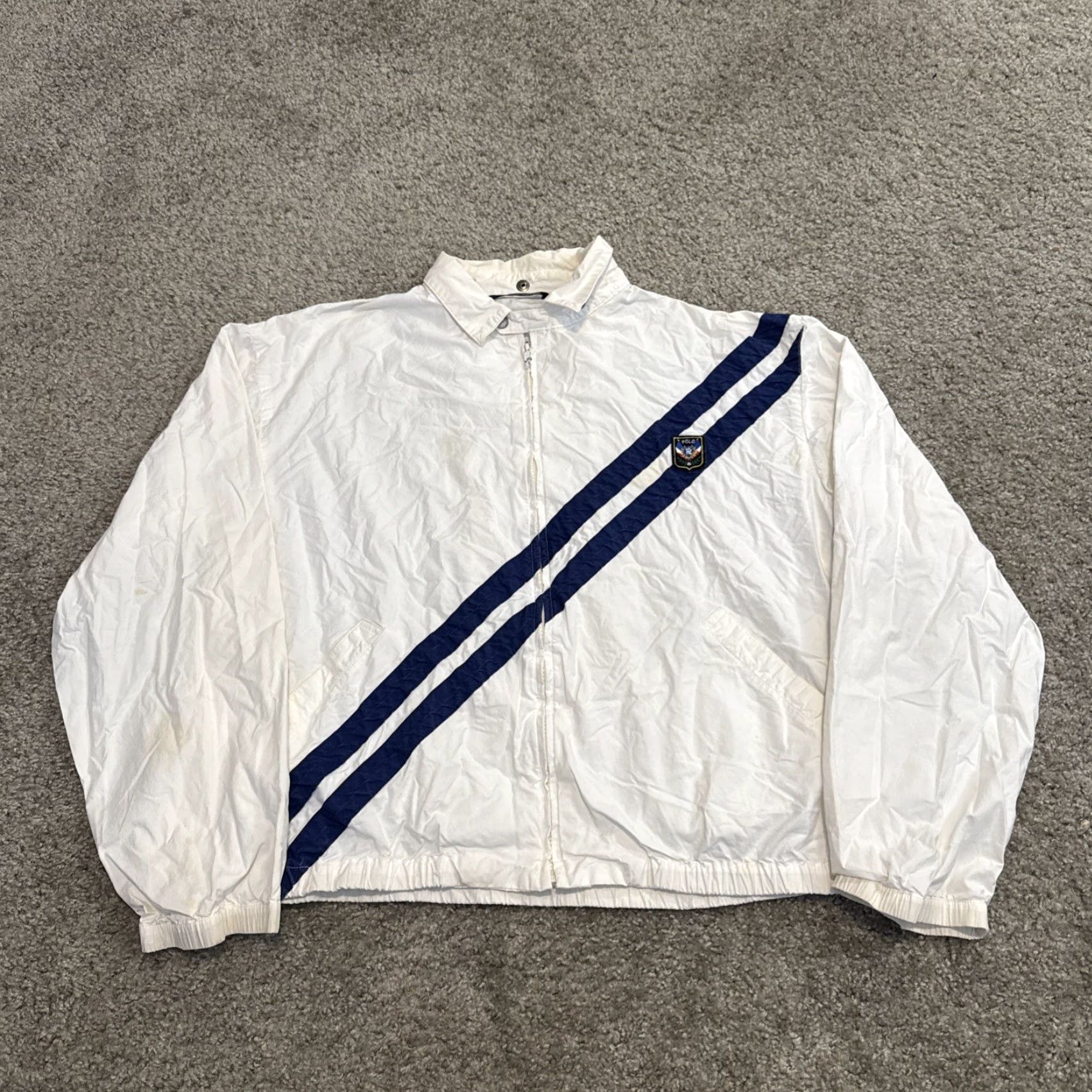 Polo Ralph Lauren VINTAGE Polo Ralph Lauren Lightweight Cotton White Navy Jacket Hooded Crest L Unisex Adults Windbreaker Mens/ Womens Size US L / EU 52-54 / 3 - 4 Thumbnail
